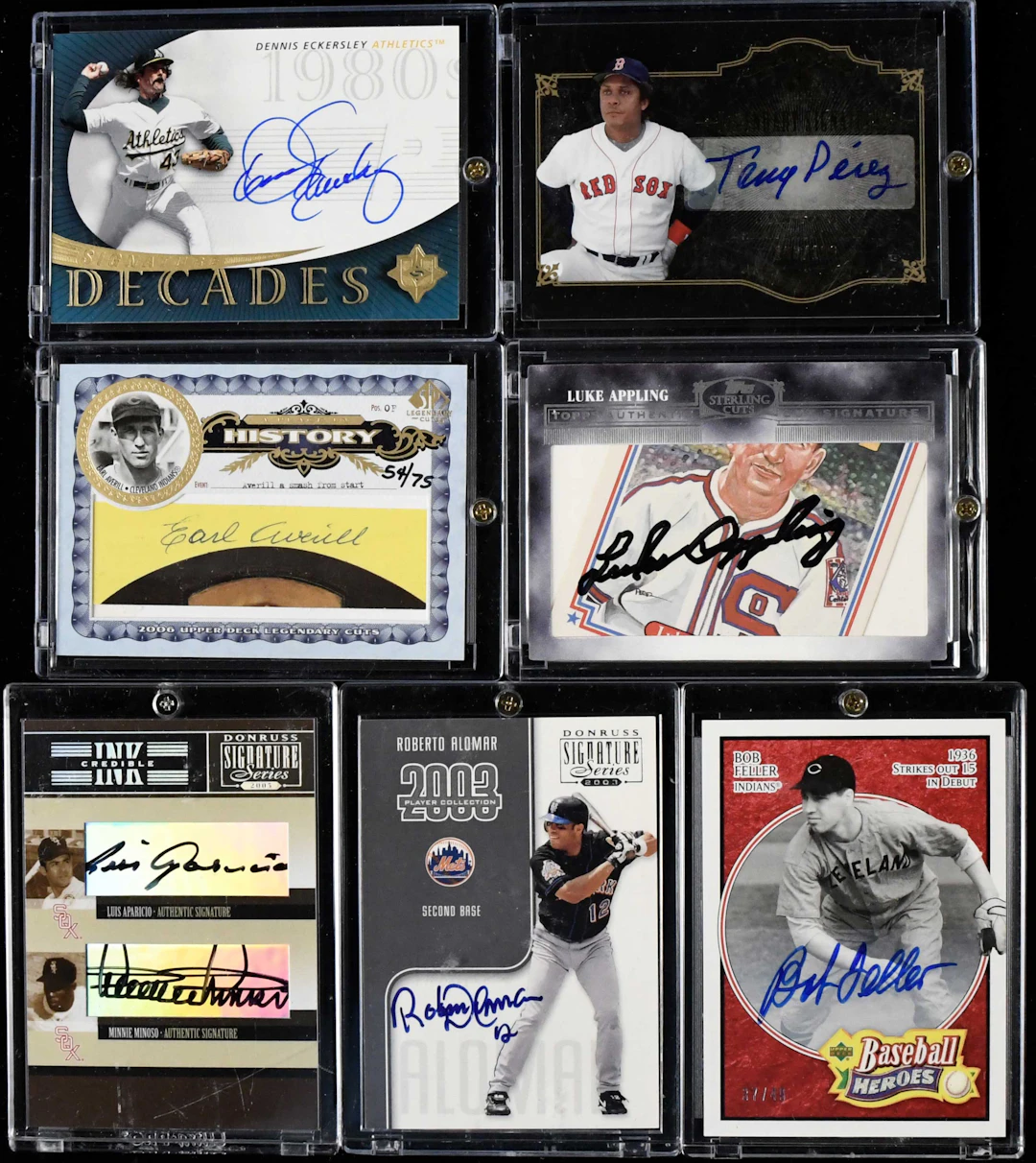 "Lot of (7) Baseball HOFers signed insert cards including...