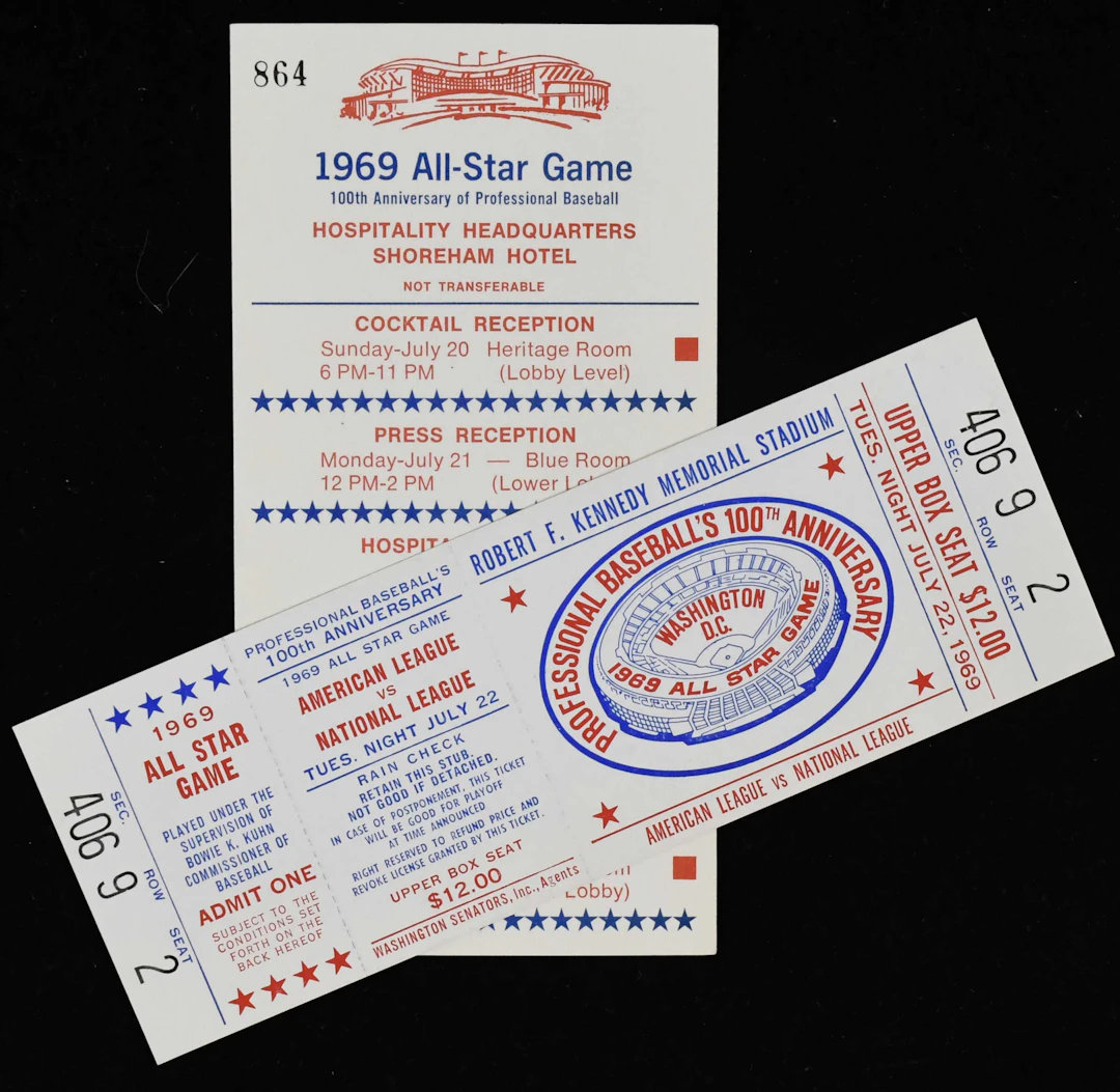 1969 MLB All-Star Game full ticket with Hospitality Headquarters ticket (VG-NM)