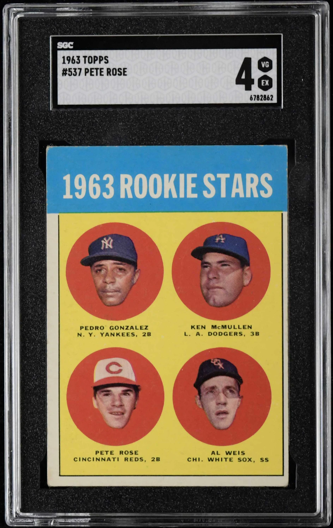"1963 Topps #537 Pete Rose rookie card graded SGC 4 (VG/EX)