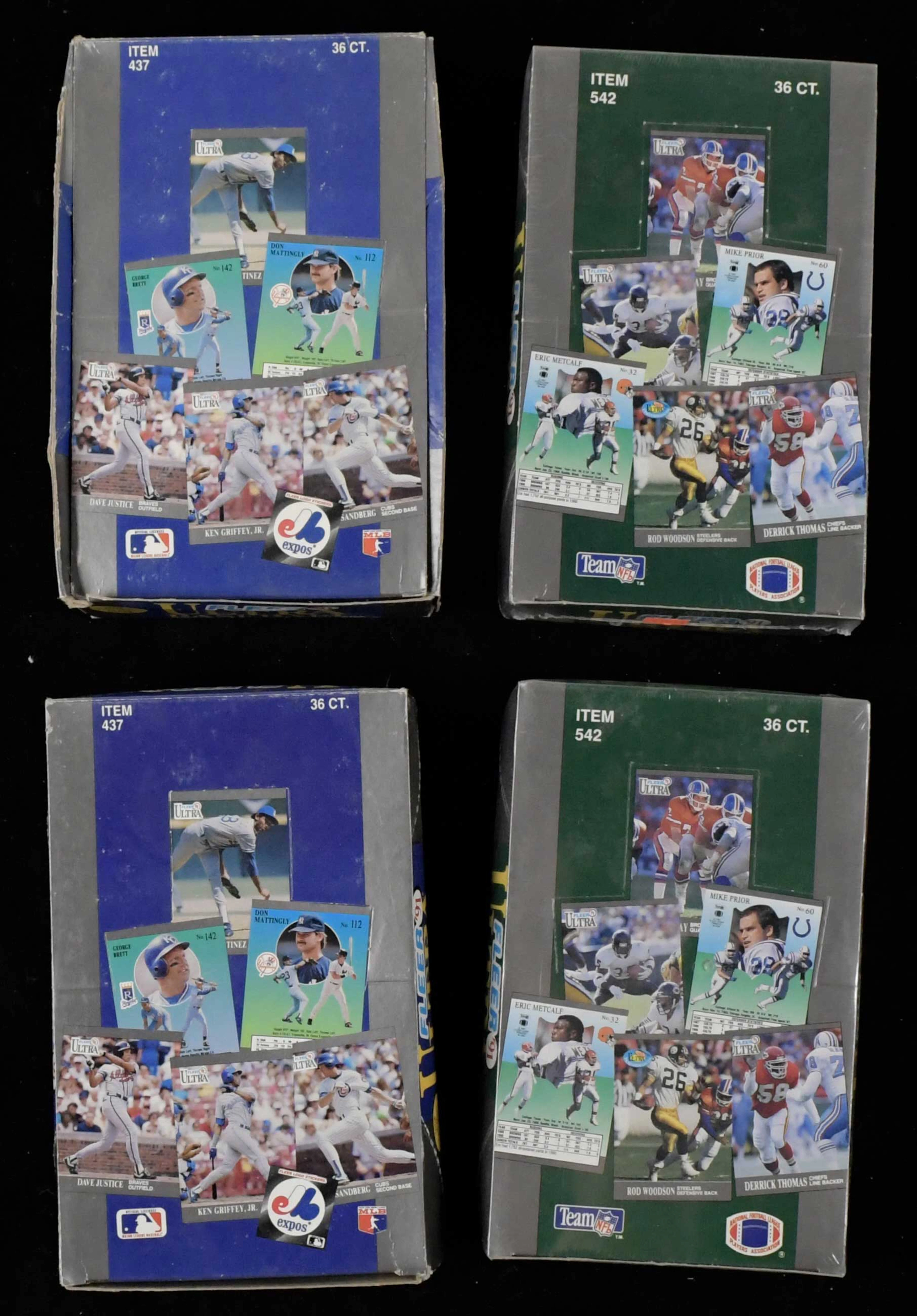"Lot of (8) 1991 Fleer Ultra football and baseball hobby boxes
