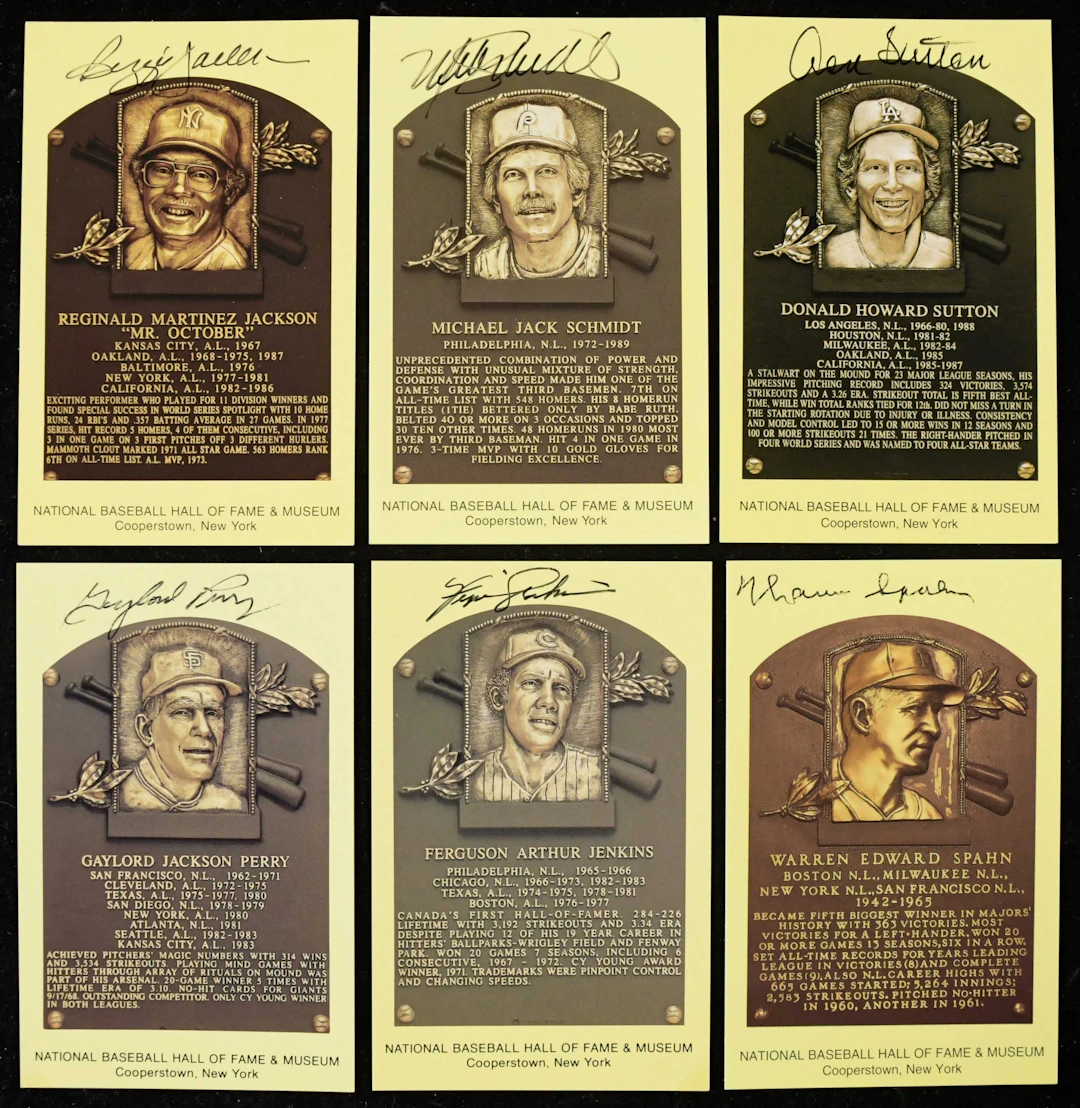 "Lot of (9) autographed Yellow Hall of Fame postcards...