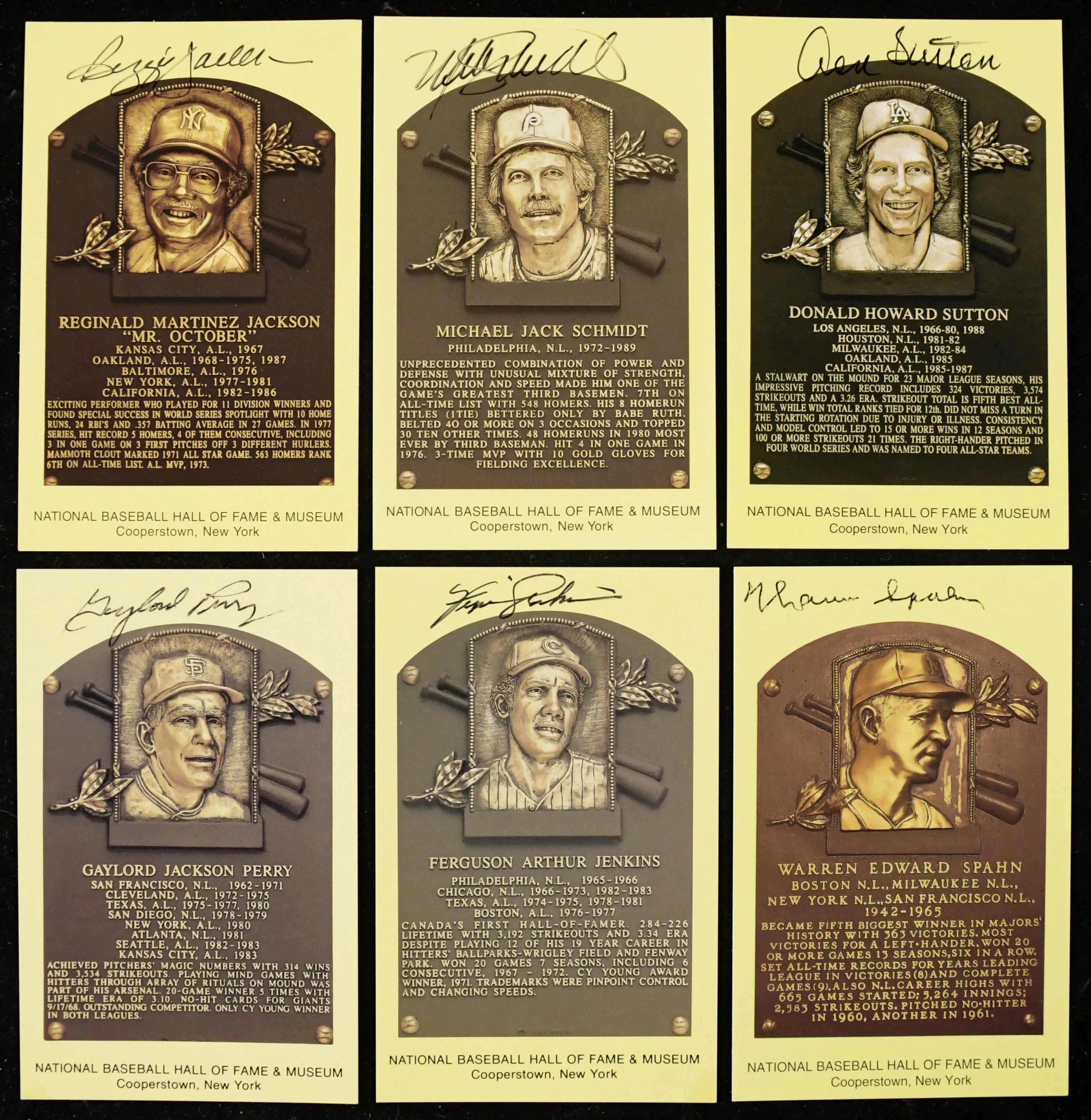 "Lot of (9) autographed Yellow Hall of Fame postcards...