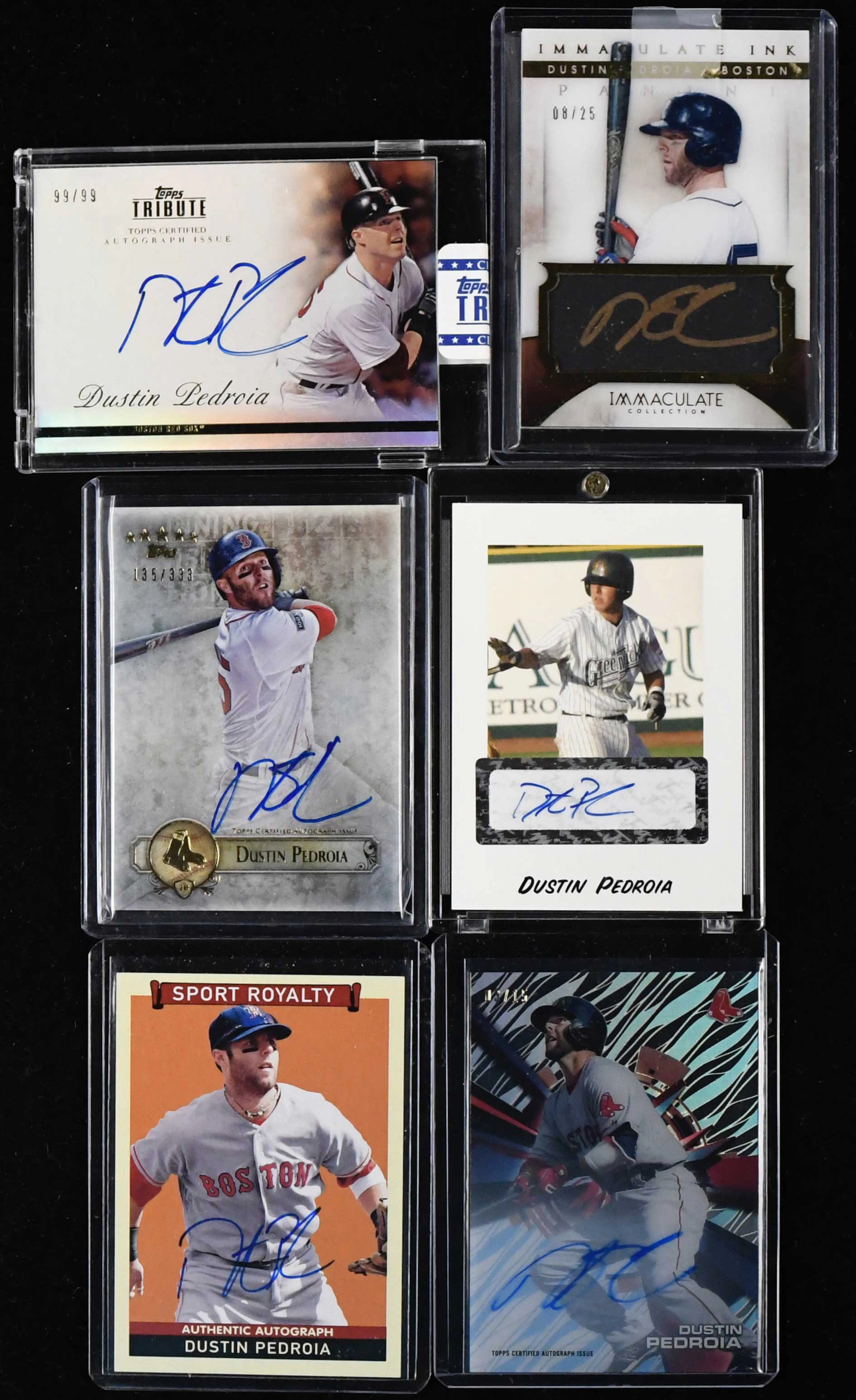 "Lot of (6) Dustin Pedroia signed insert cards including...