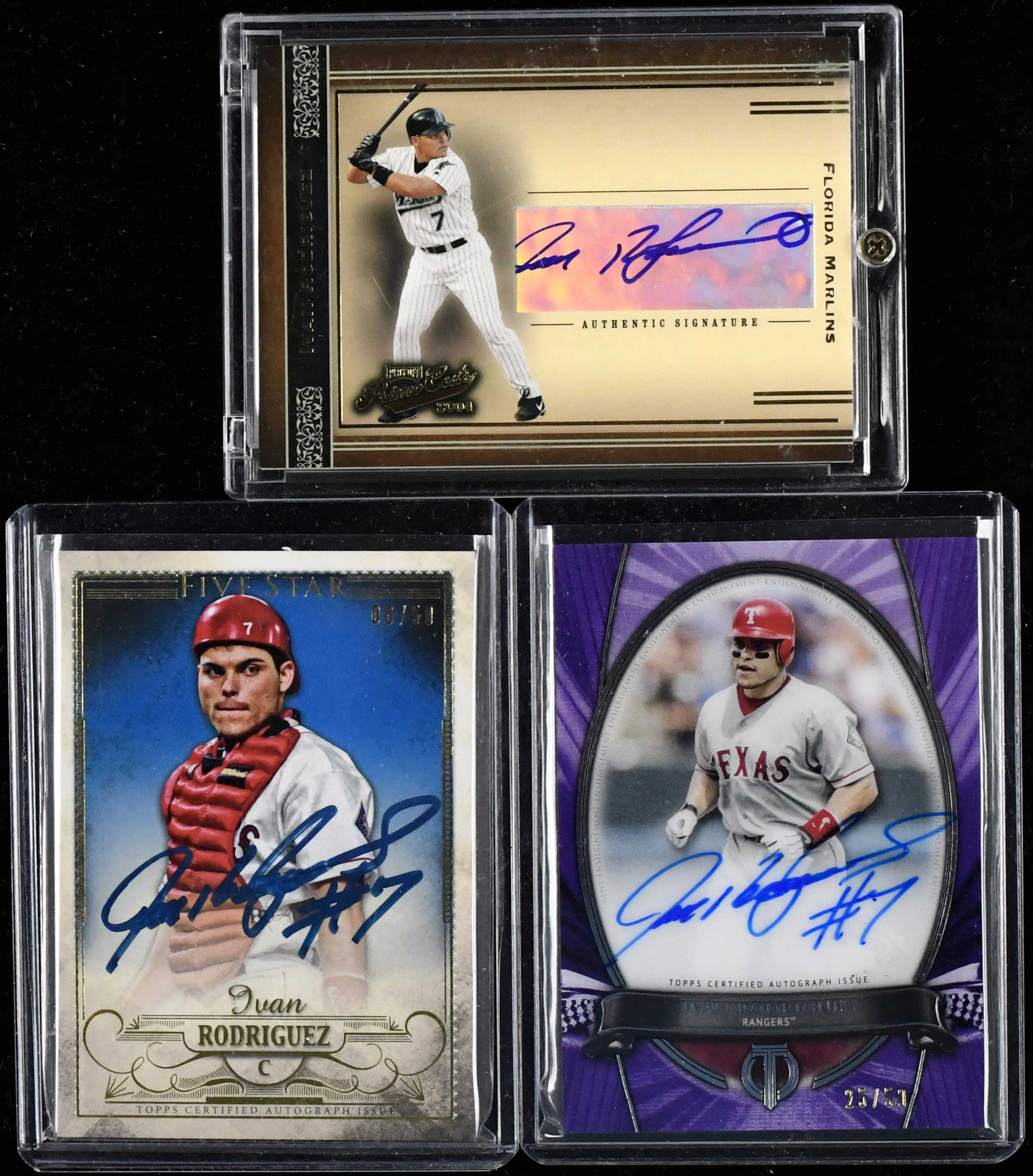 "Lot of (3) Ivan Rodriguez signed serial numbered insert cards (NM-NM/MT)