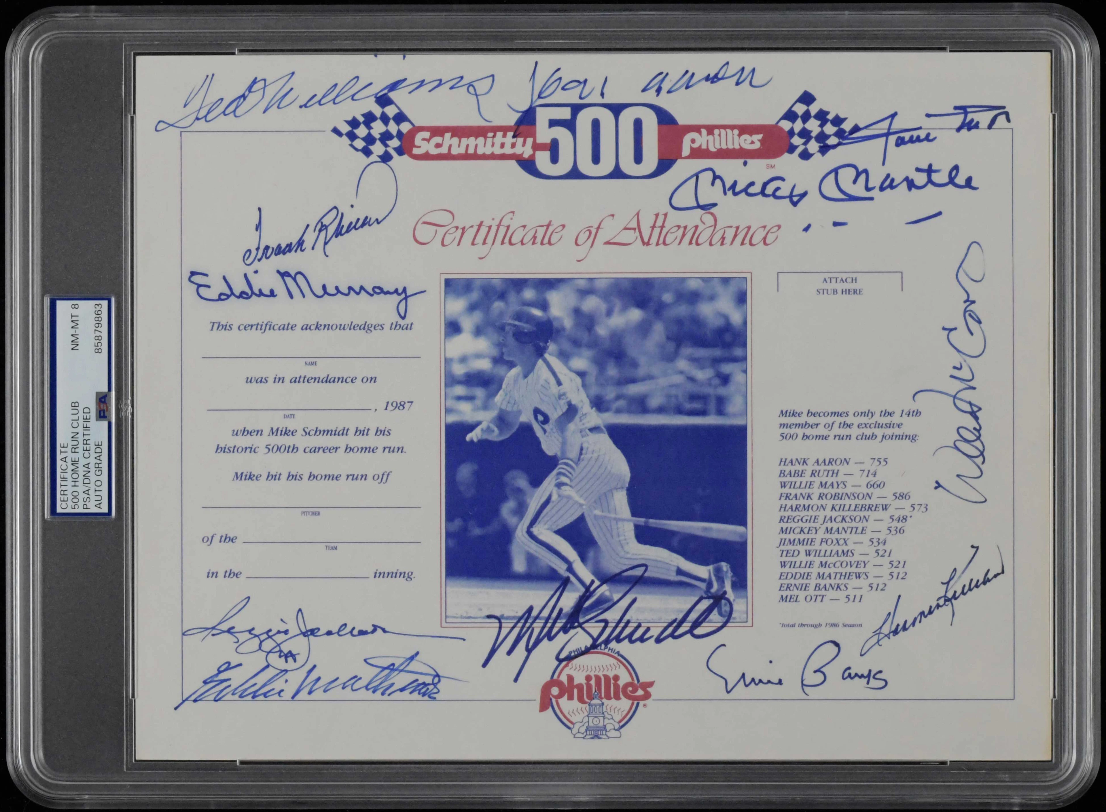 "500 Home Run Club autographed ""Schmitty 500""...