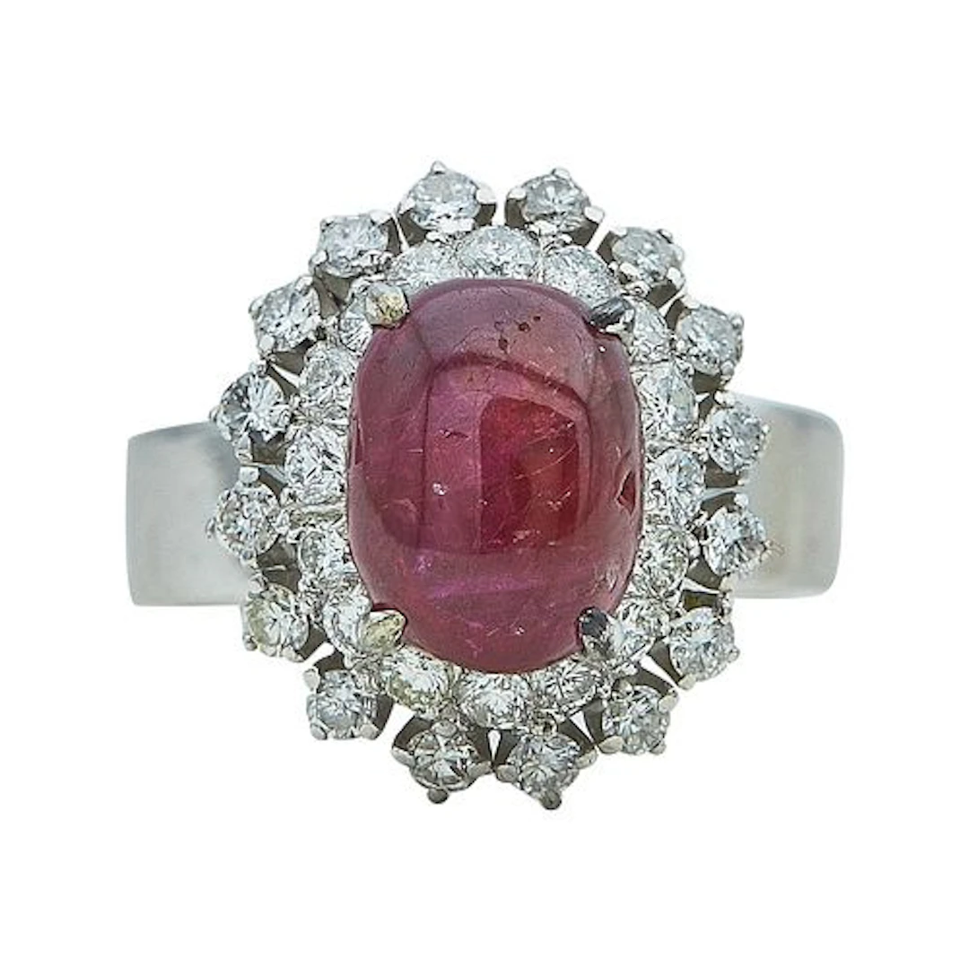 18K White Gold, Ruby, and Diamond Cluster Ring