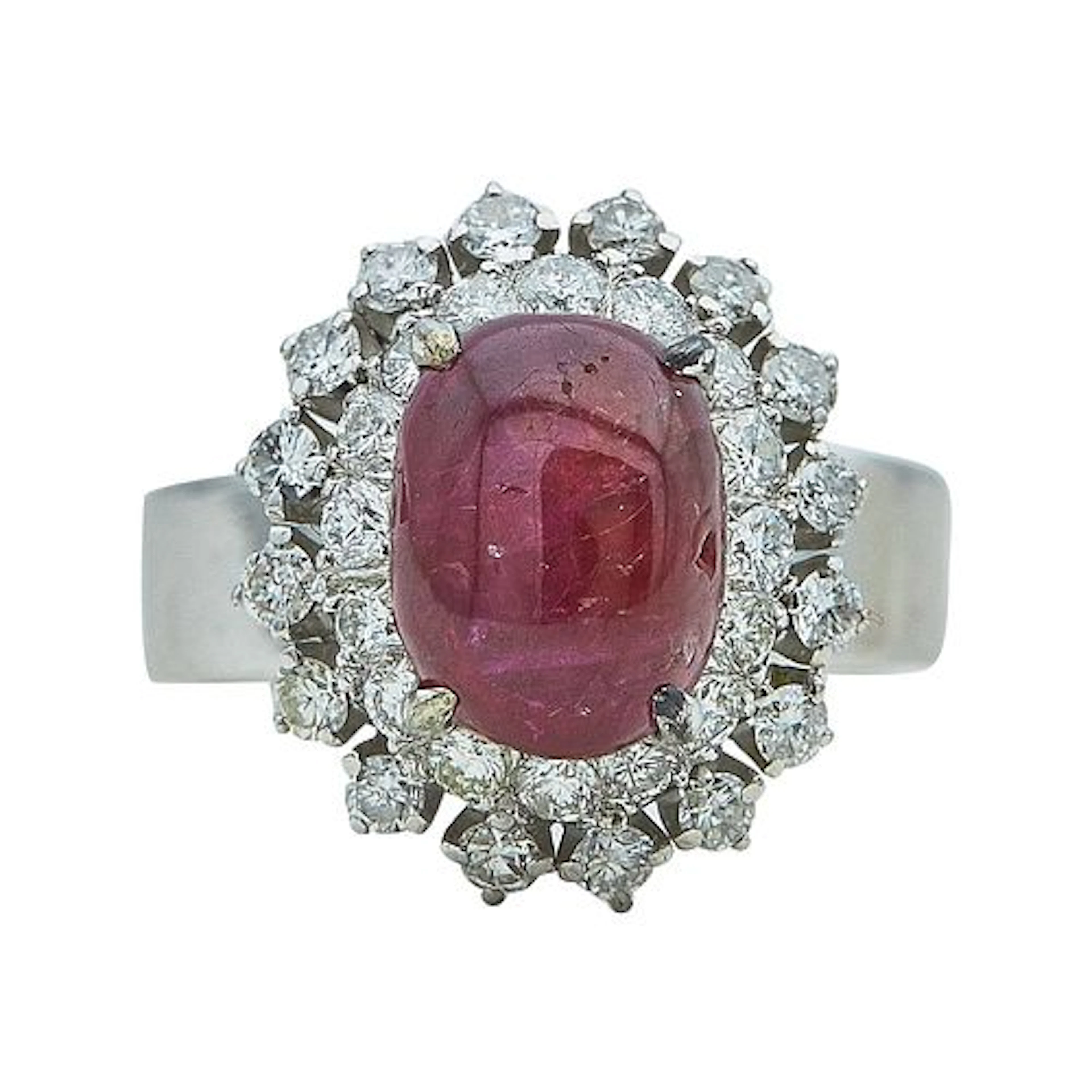 18K White Gold, Ruby, and Diamond Cluster Ring