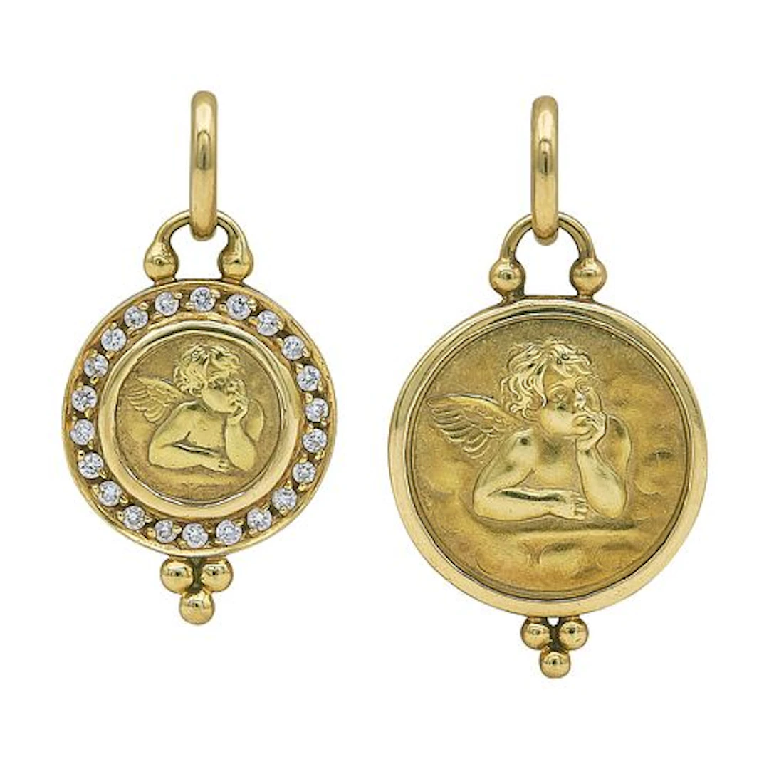 Temple St. Clair 18K Yellow Gold and Diamond Angel Pendant Set