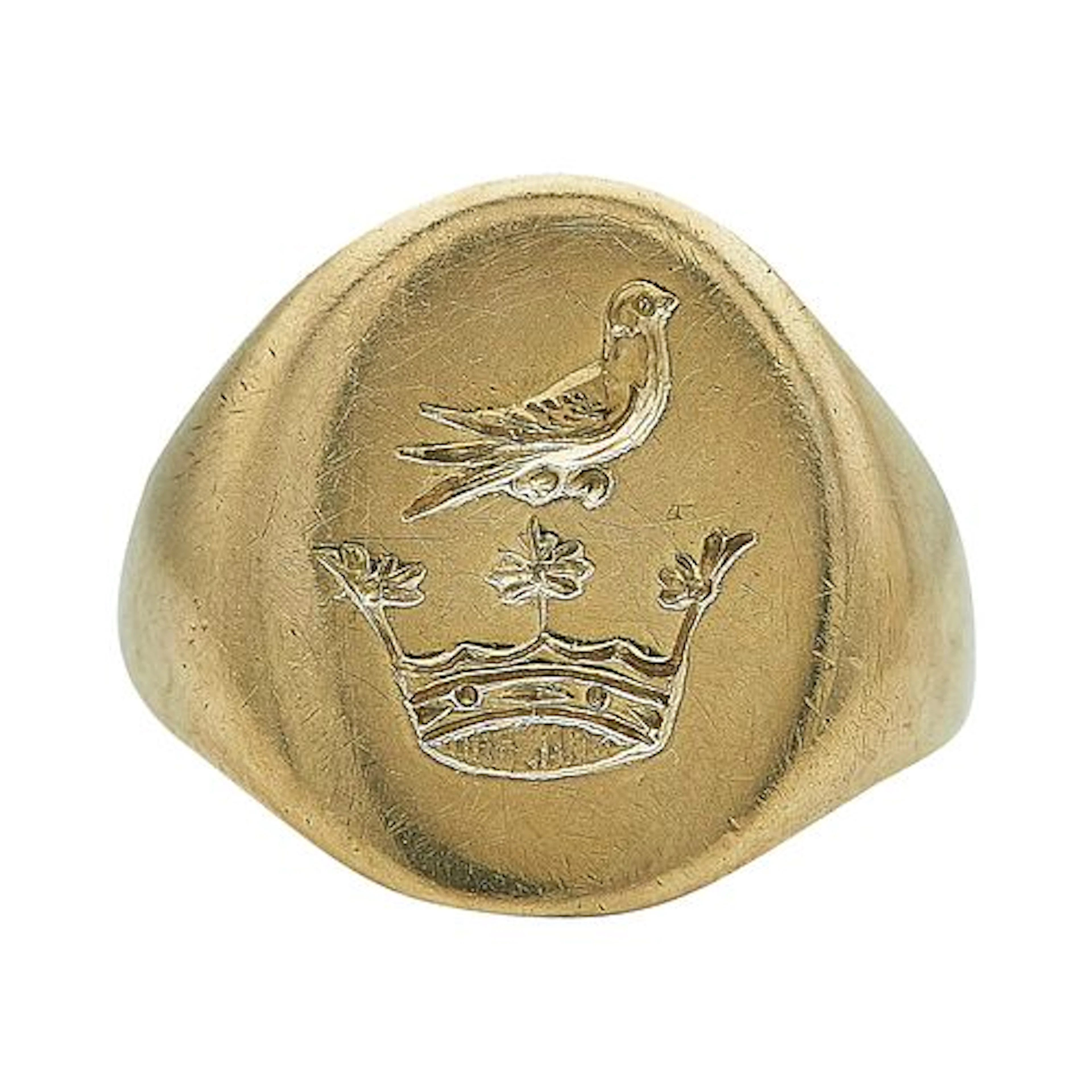 14K Yellow Gold Bird Intaglio Signet Ring