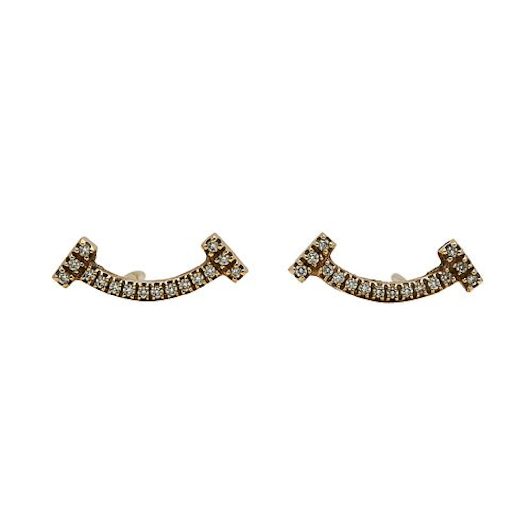 Tiffany & Co. T Smile Mini 18K Rose Gold and Diamond Pave Stud Earrings