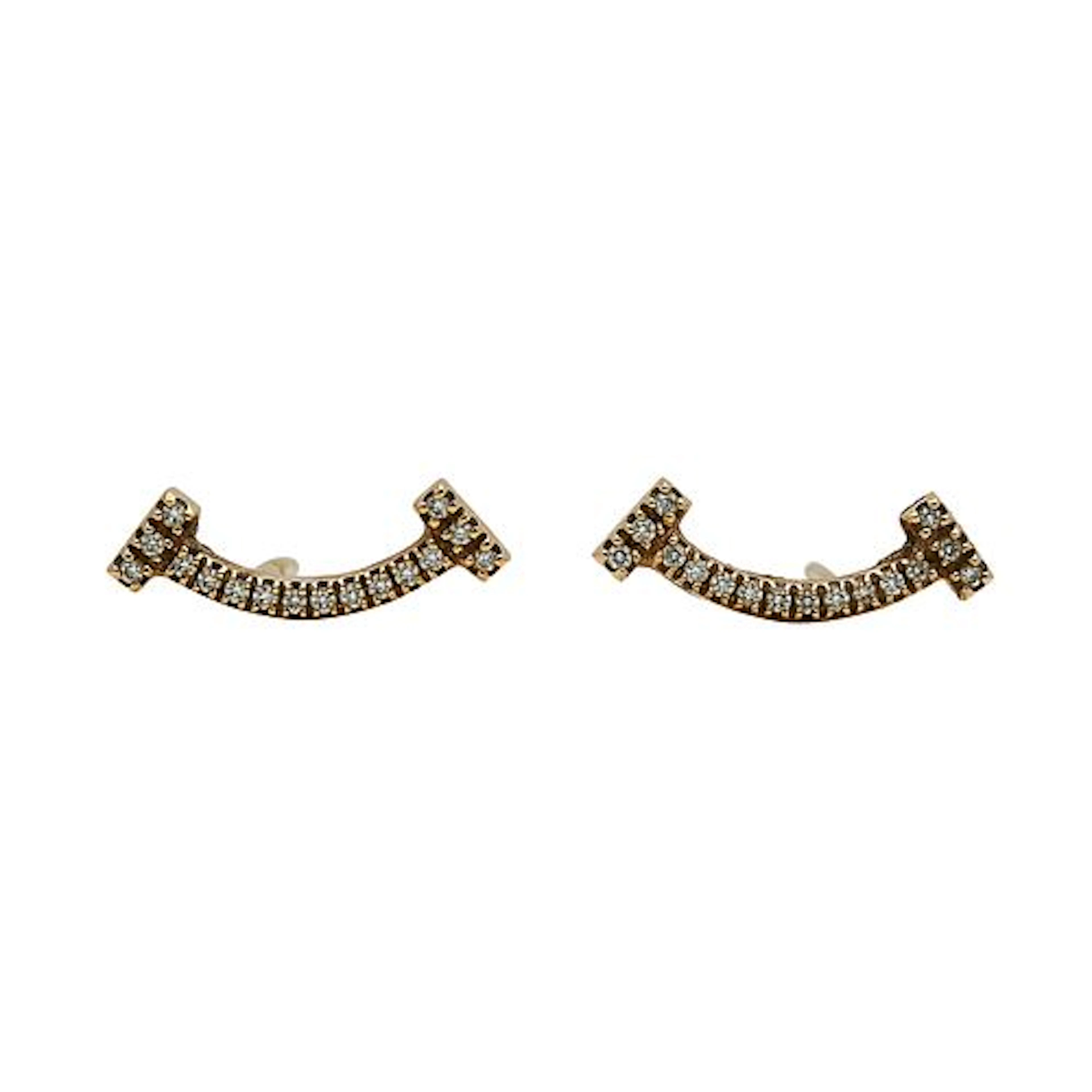 Tiffany & Co. T Smile Mini 18K Rose Gold and Diamond Pave Stud Earrings
