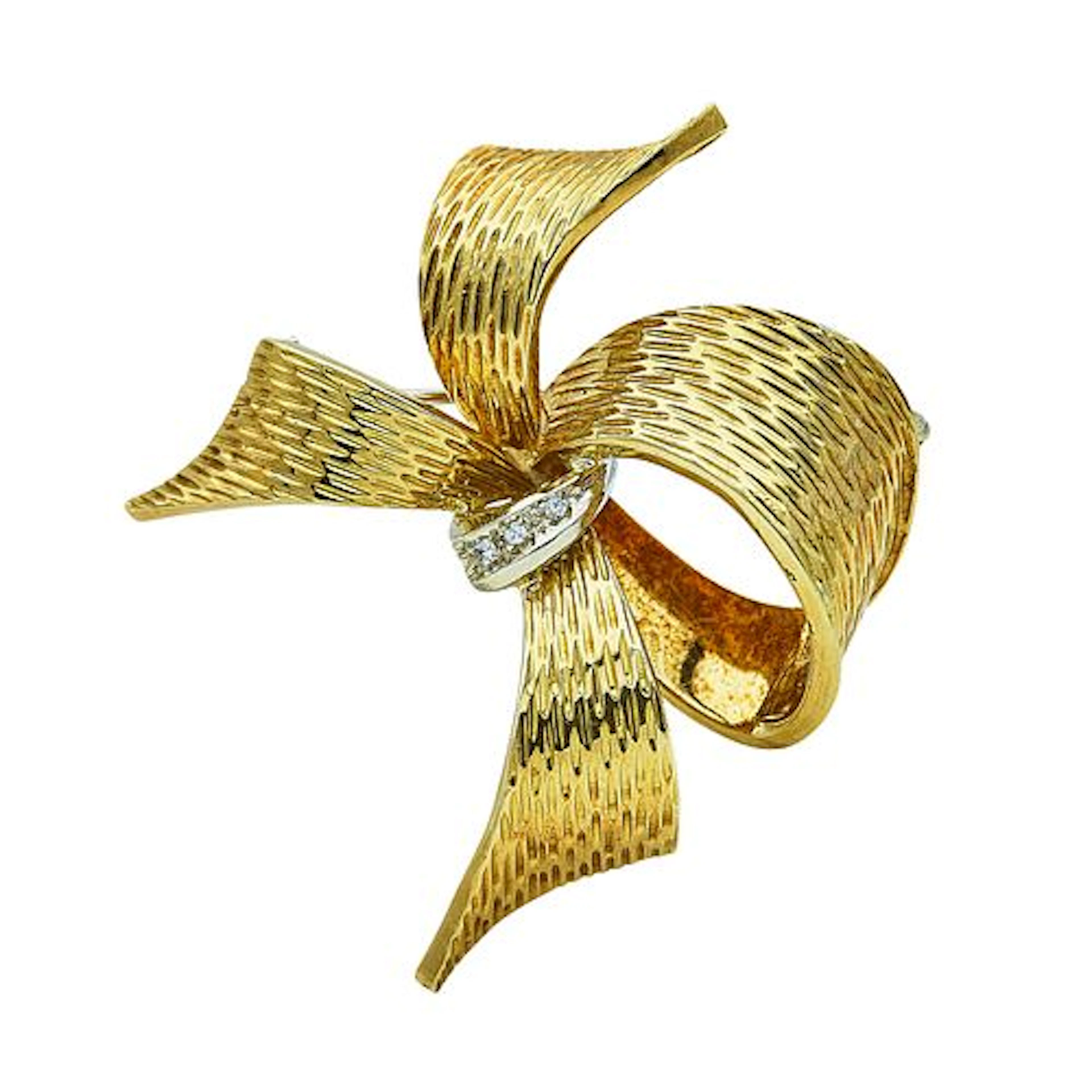 Cartier 18K Yellow Gold and Diamond Bow Brooch