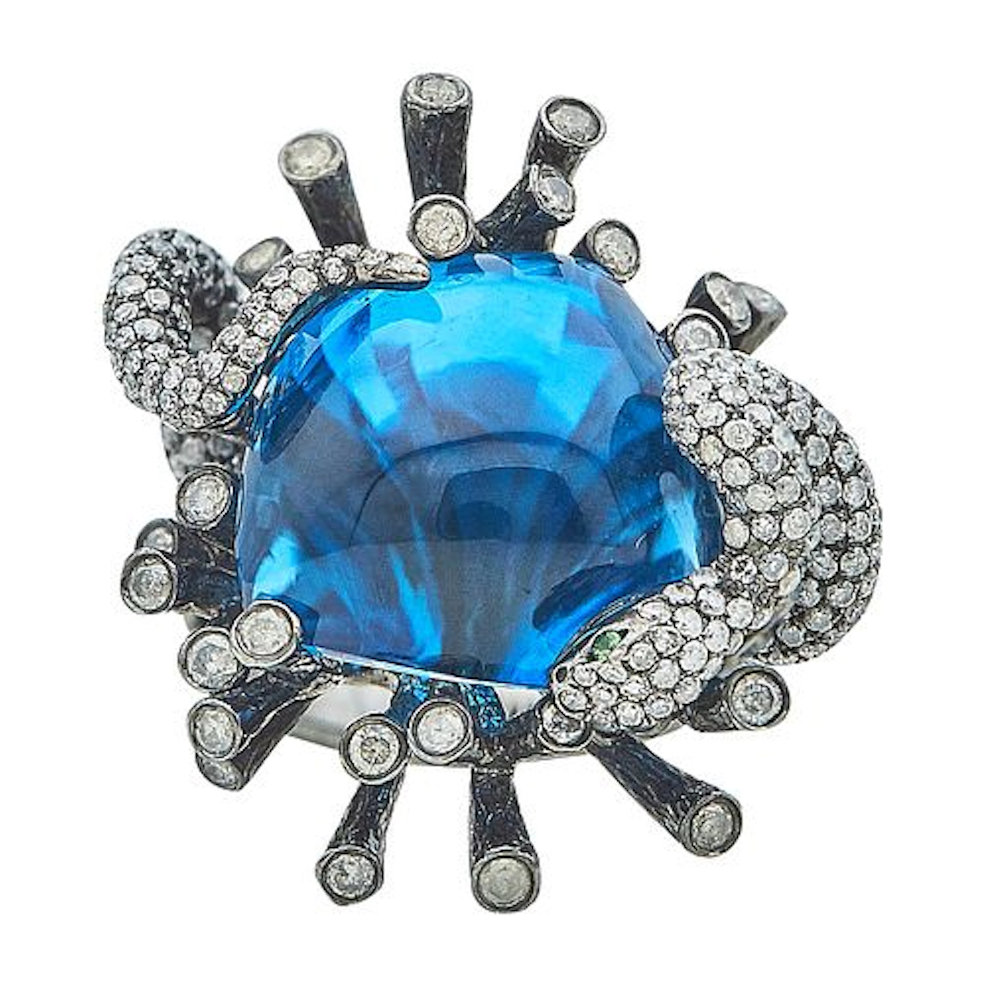 Enzo 18K Black Gold, Topaz, Diamond Pave, and Garnet Snake Cocktail Ring