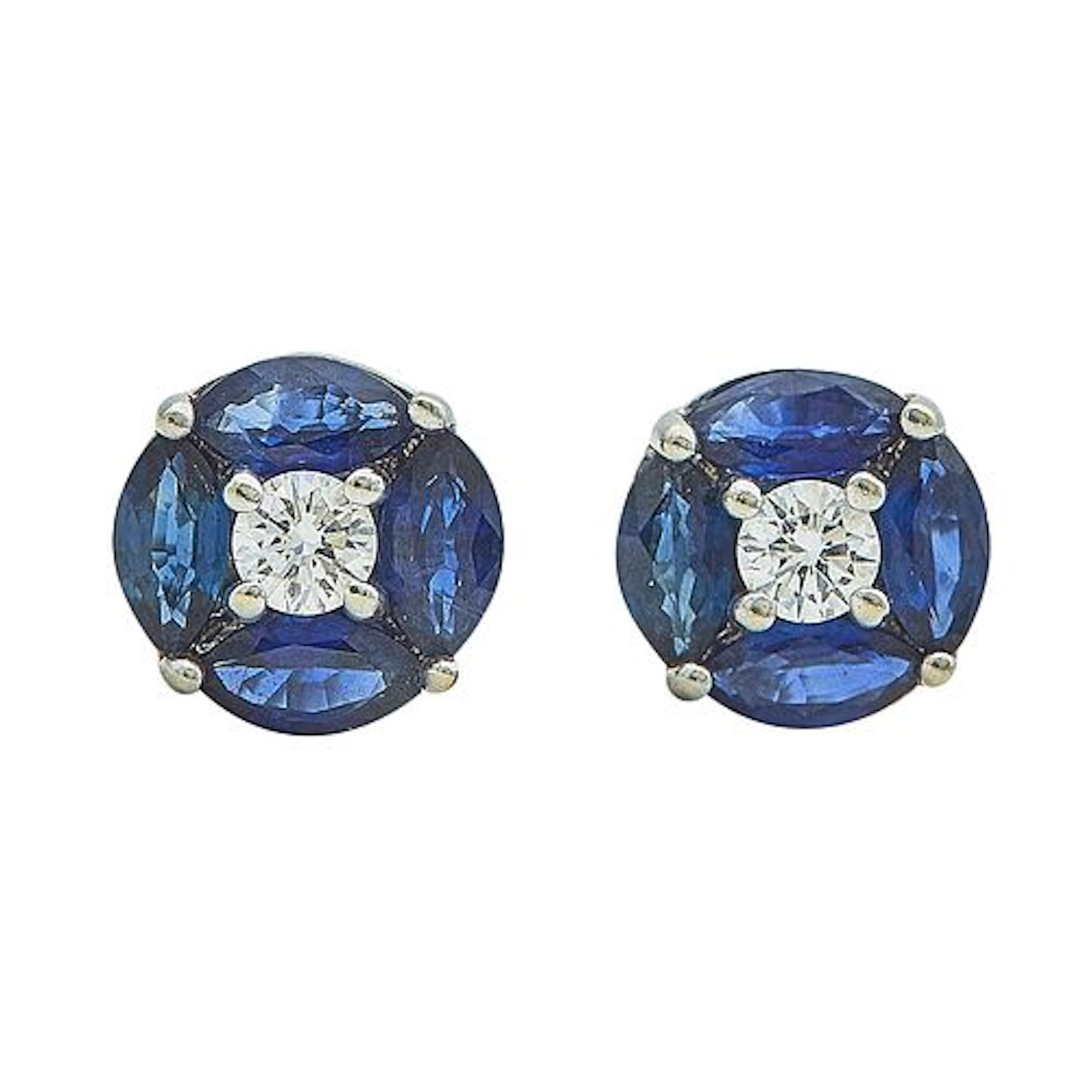 14K White Gold, Diamond, and Sapphire Stud Earrings