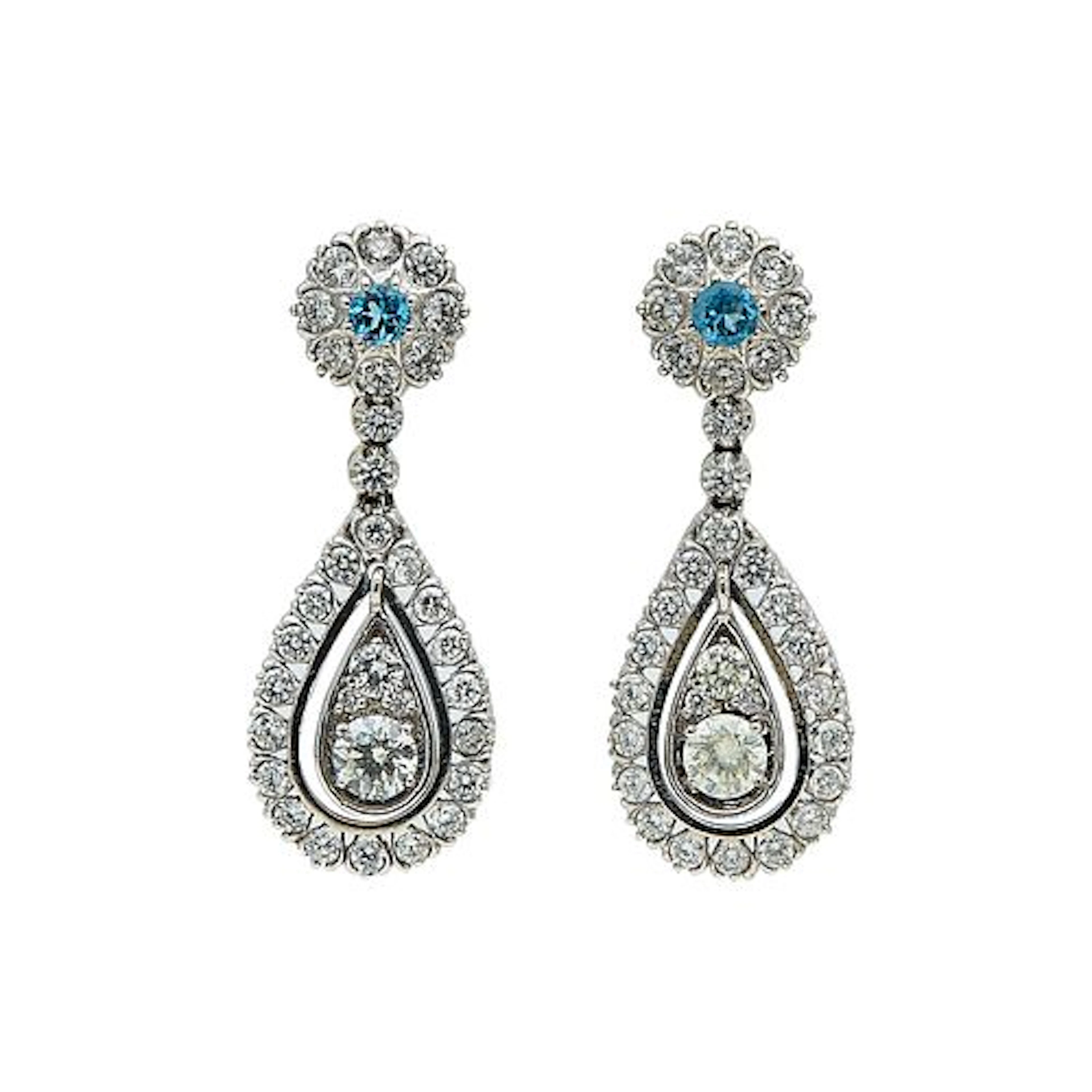 14K White Gold, Diamond, and Aquamarine Pendant Earrings