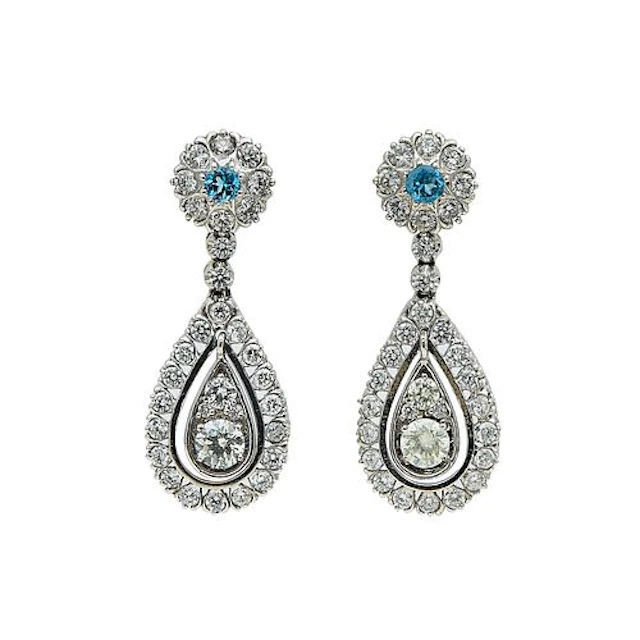 14K White Gold, Diamond, and Aquamarine Pendant Earrings