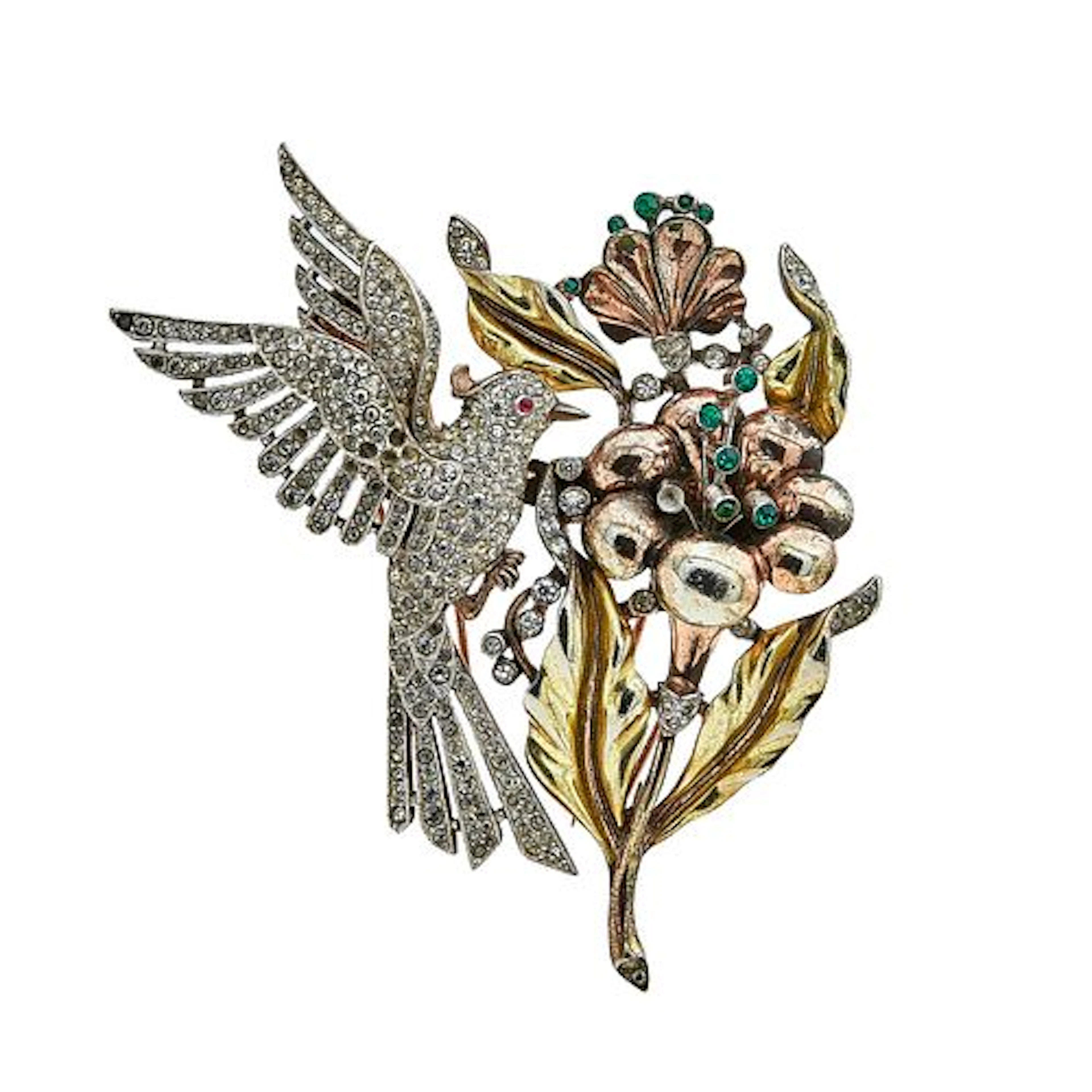 Trifari Base Metal and Crystal Humming Bird Brooch