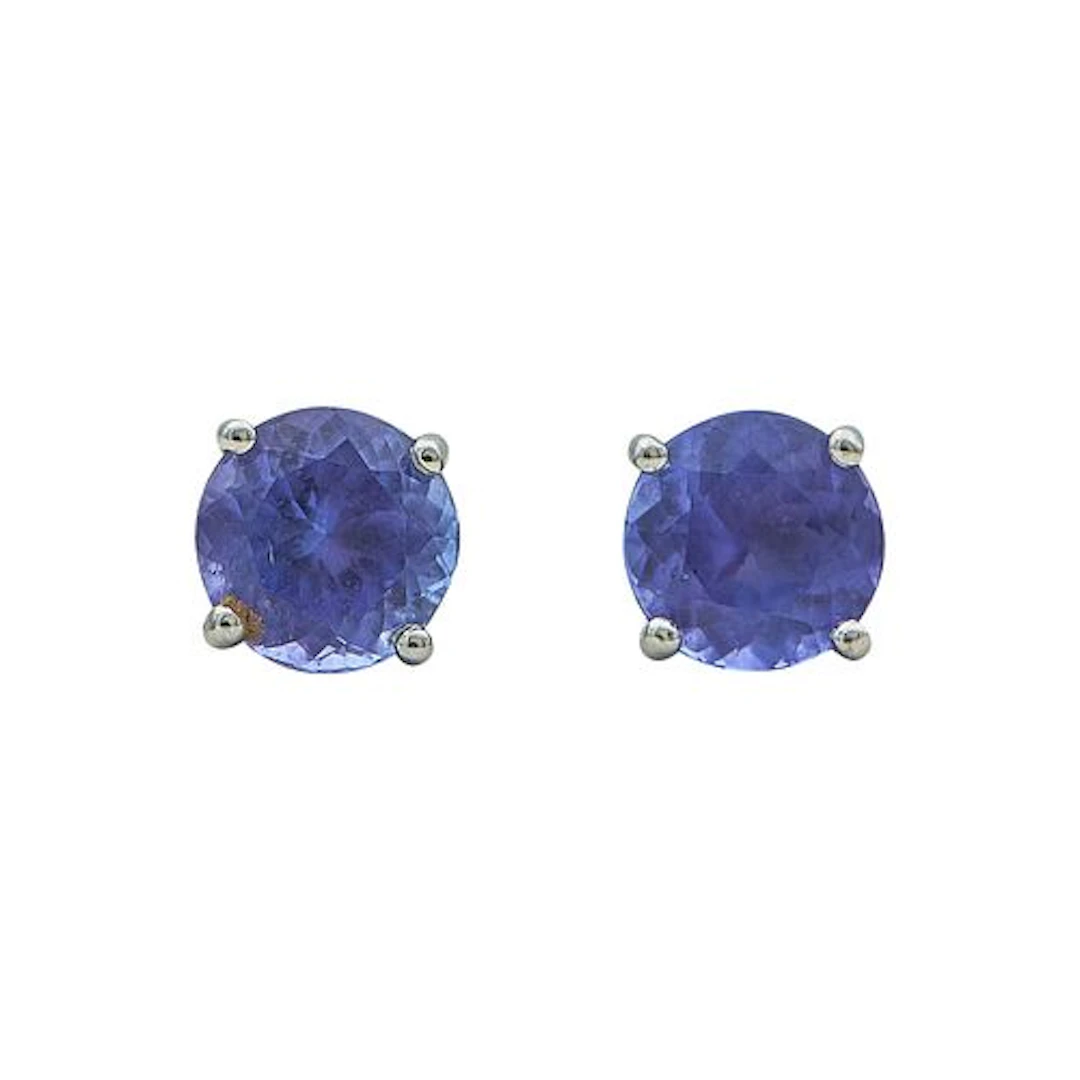 18K White Gold and Tanzanite Stud Earrings