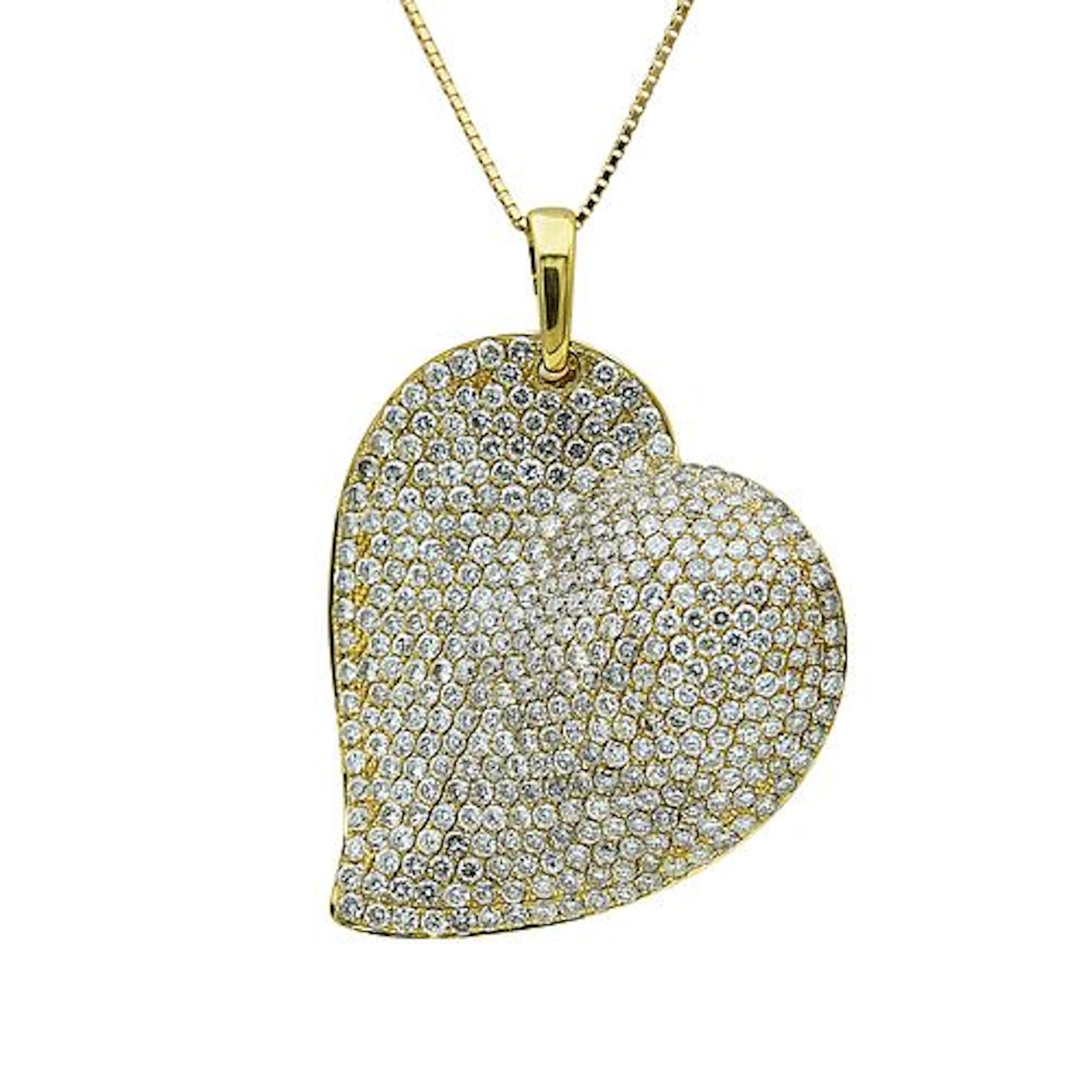 18K Yellow Gold and Diamond Pave Witches Heart Pendant Necklace