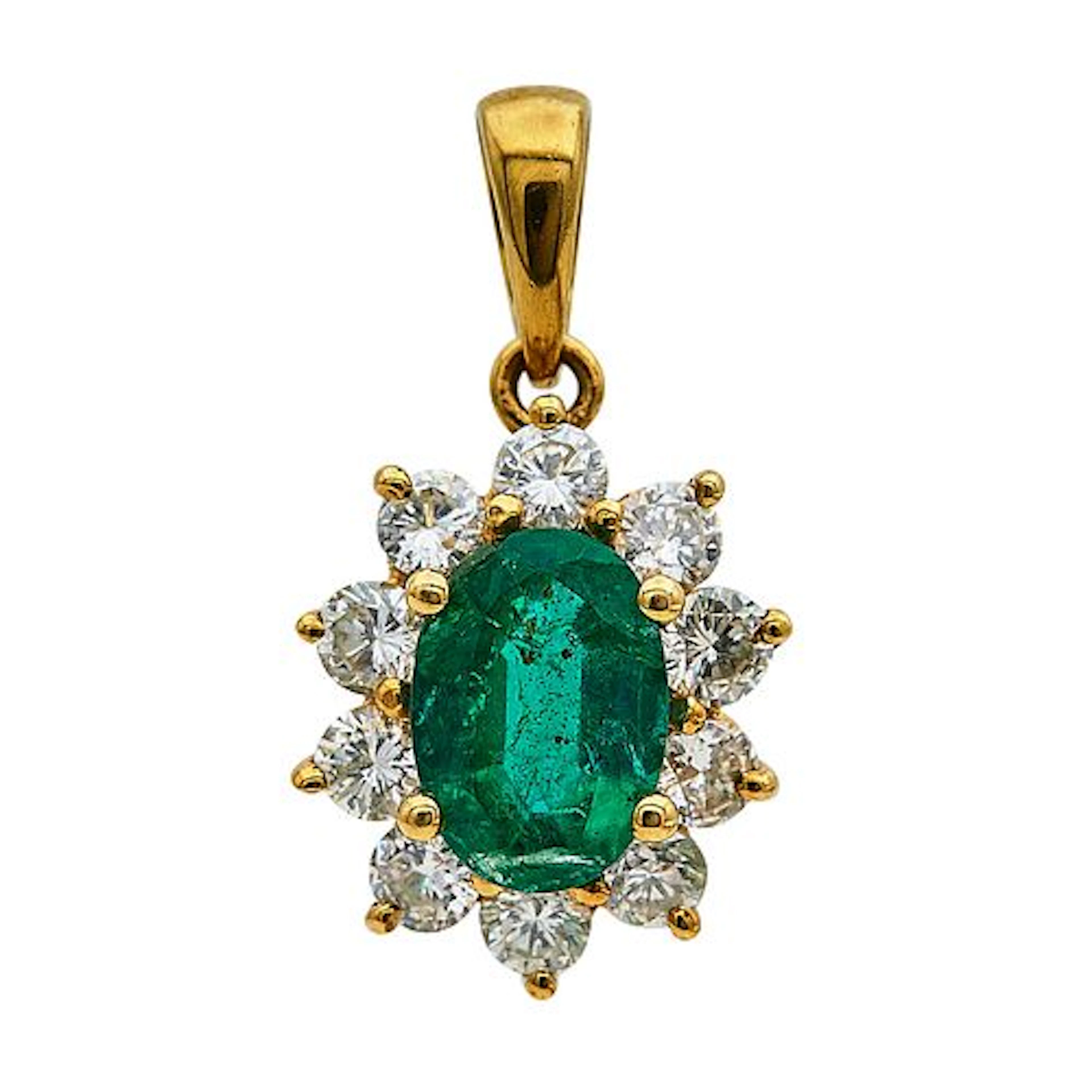 18K Yellow Gold, Emerald, and Diamond Halo Pendant