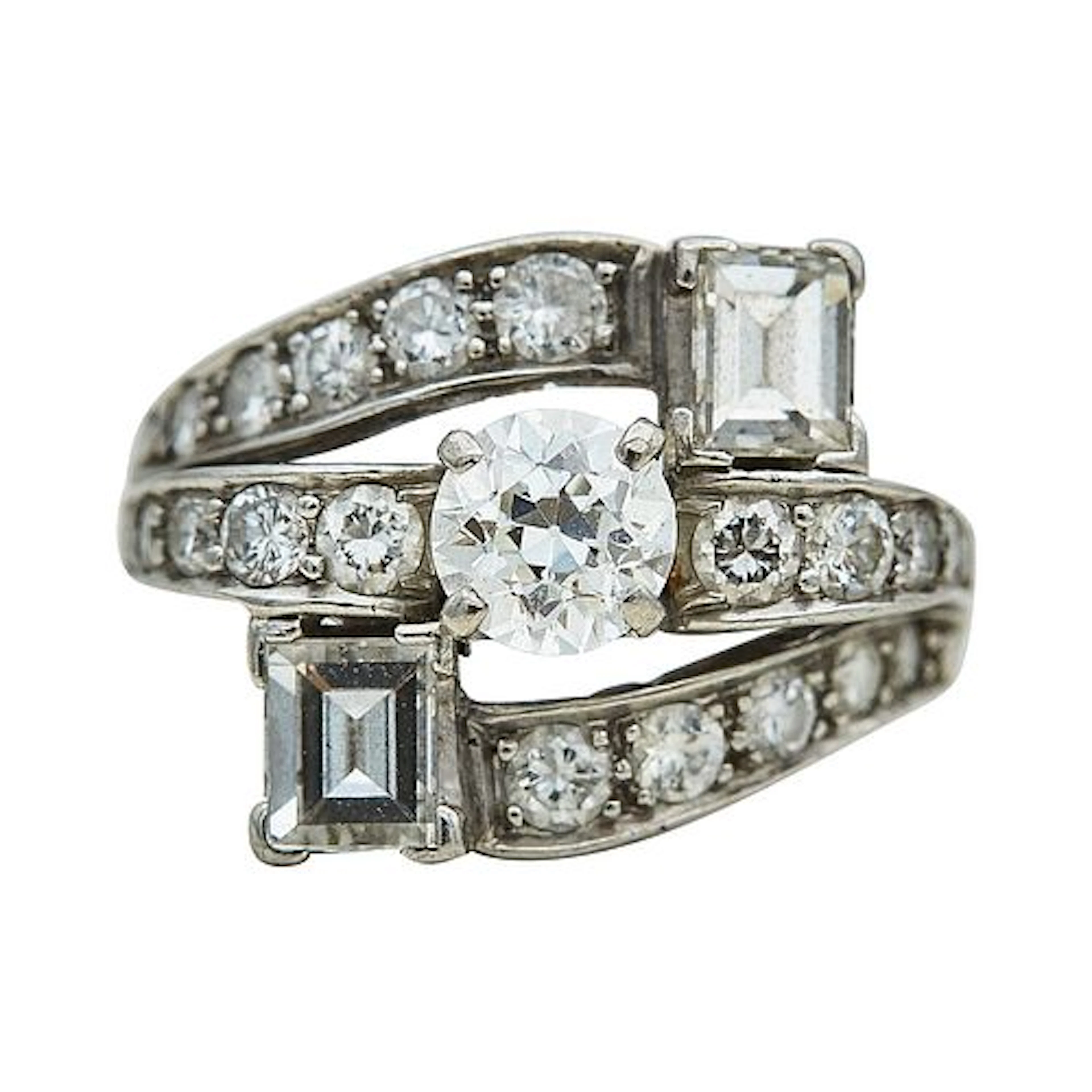Platinum and Diamond 3 Row Crossover Ring