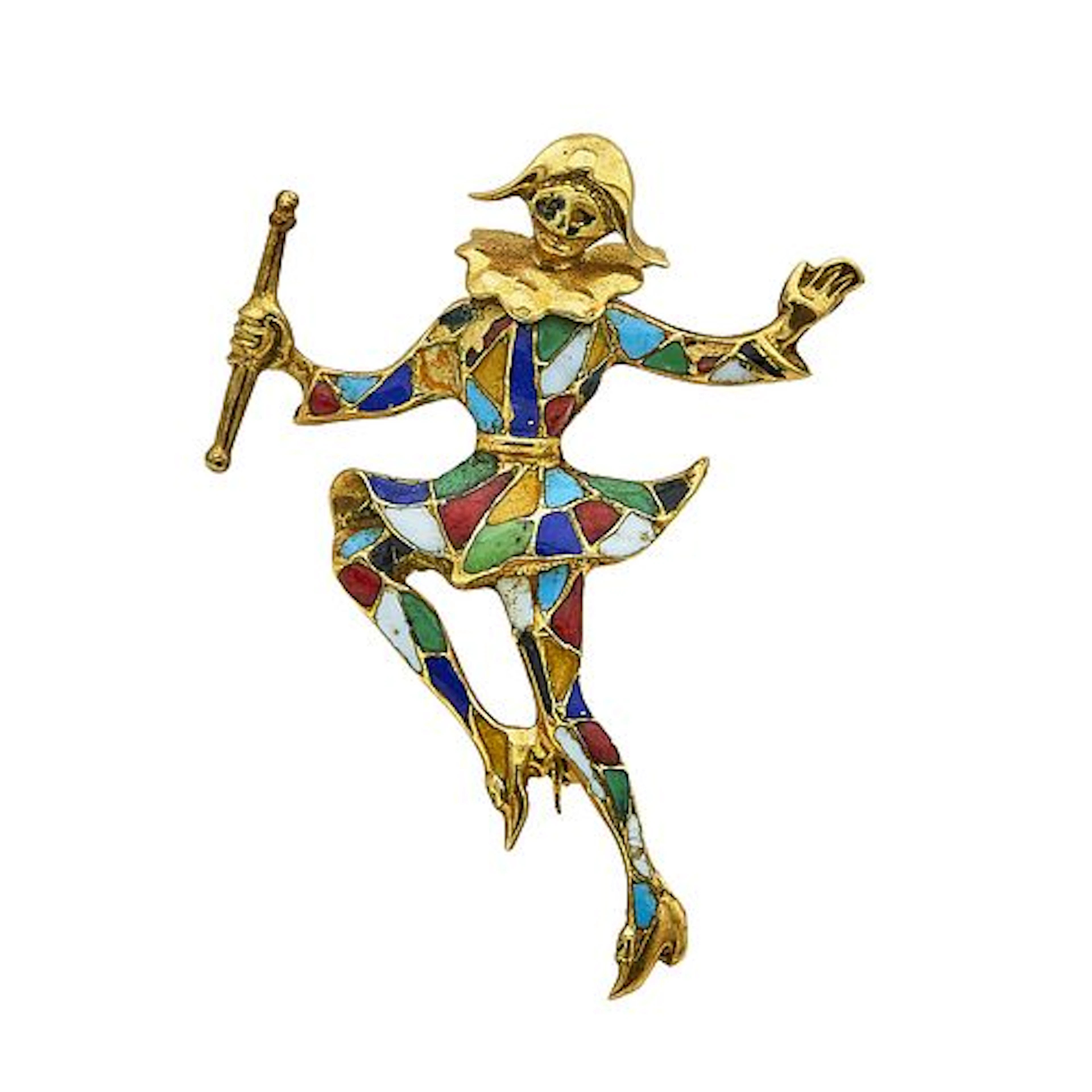 18K Yellow Gold and Multi-Colored Enamel Jester Pin