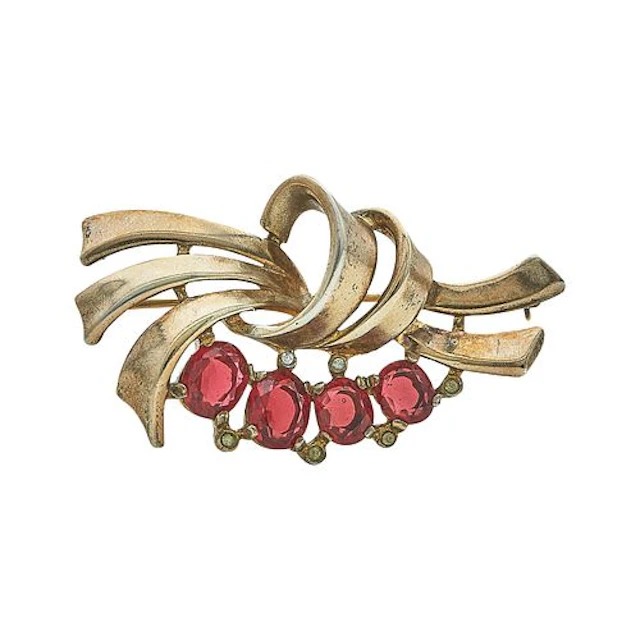 Trifari Sterling Silver and Red Glass Brooch