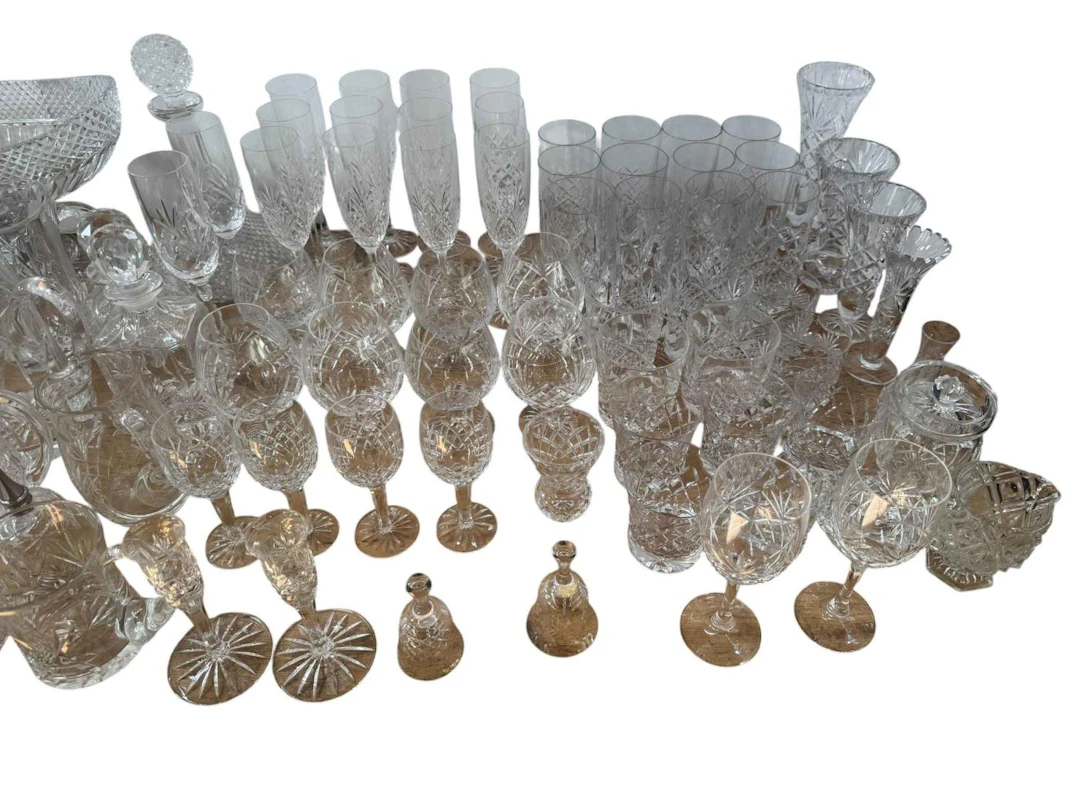 Large collection of cut crystal glassware including centrepiece bowl