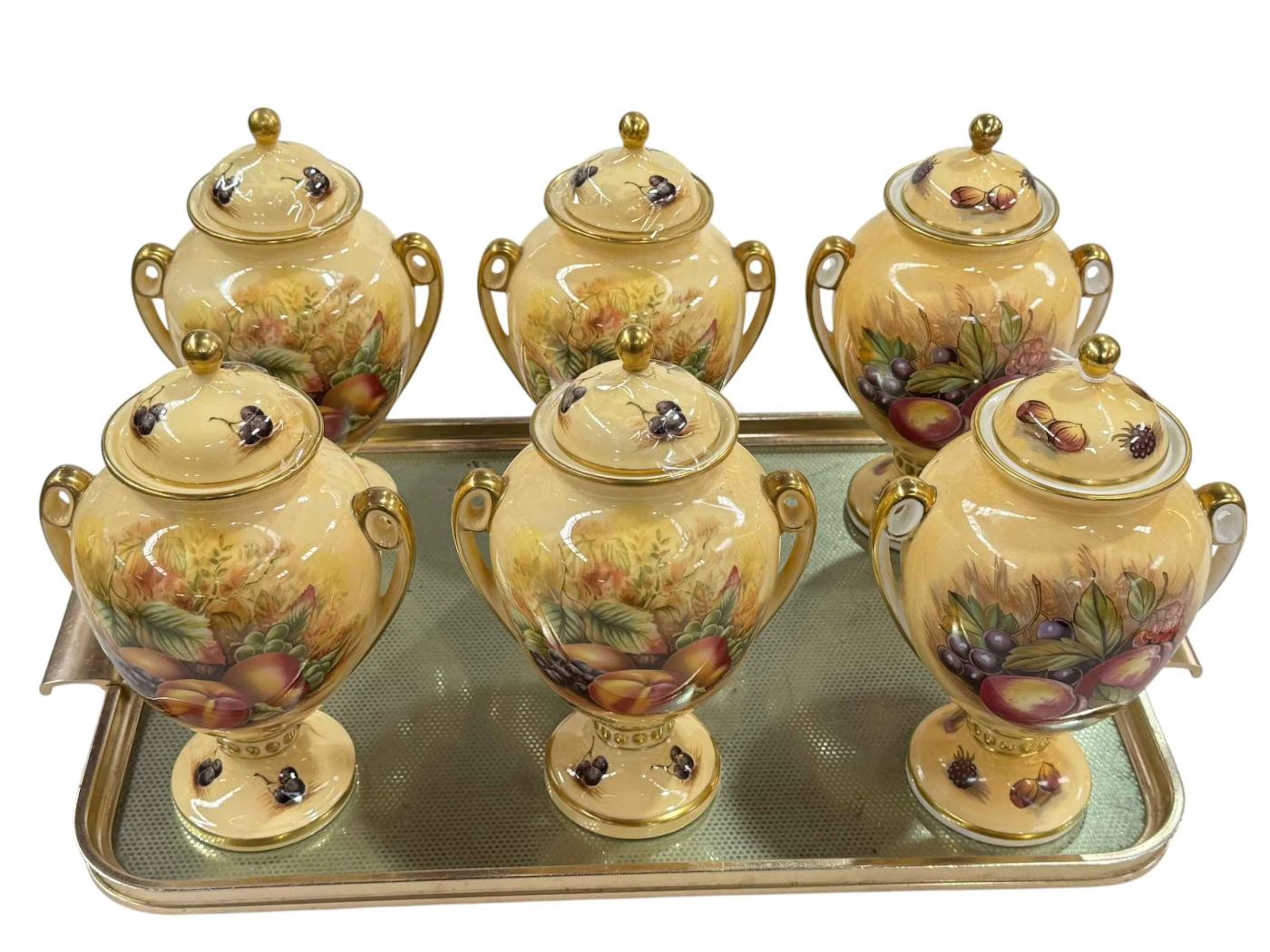 Six Aynsley Orchard Gold vases and covers.