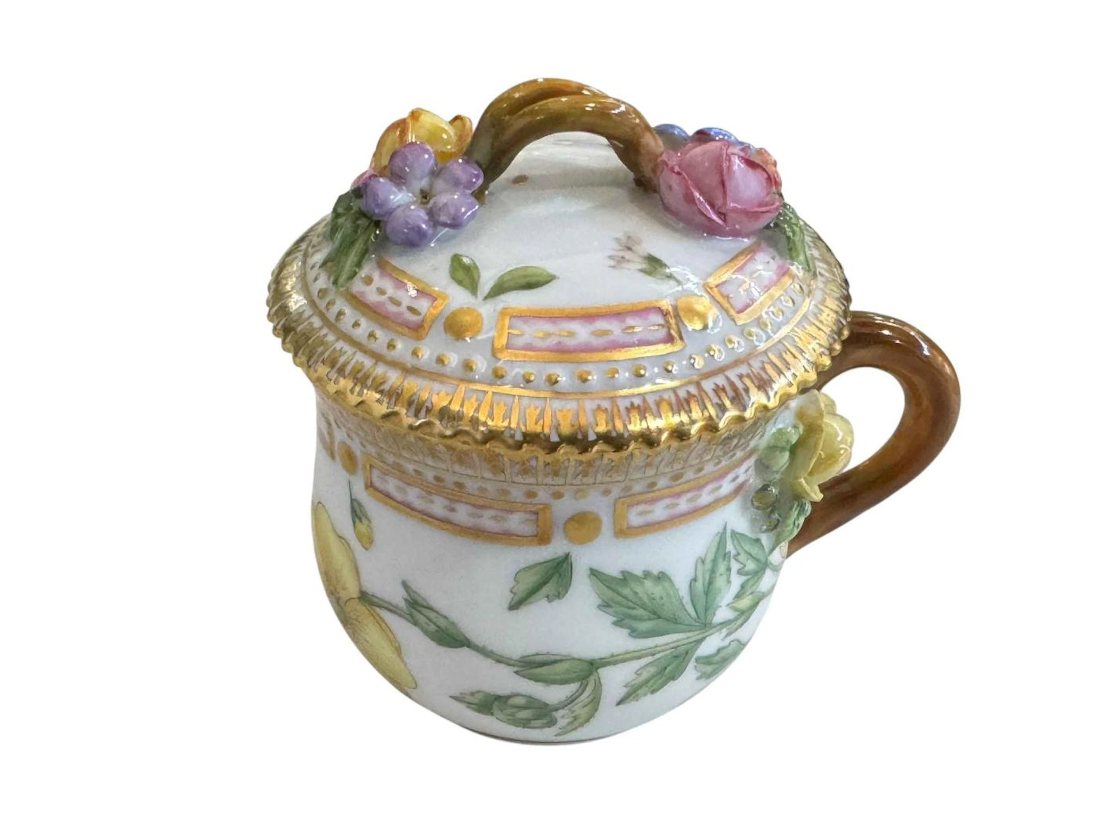 Royal Copenhagen Flora Danica custard cup and cover painted with botanical