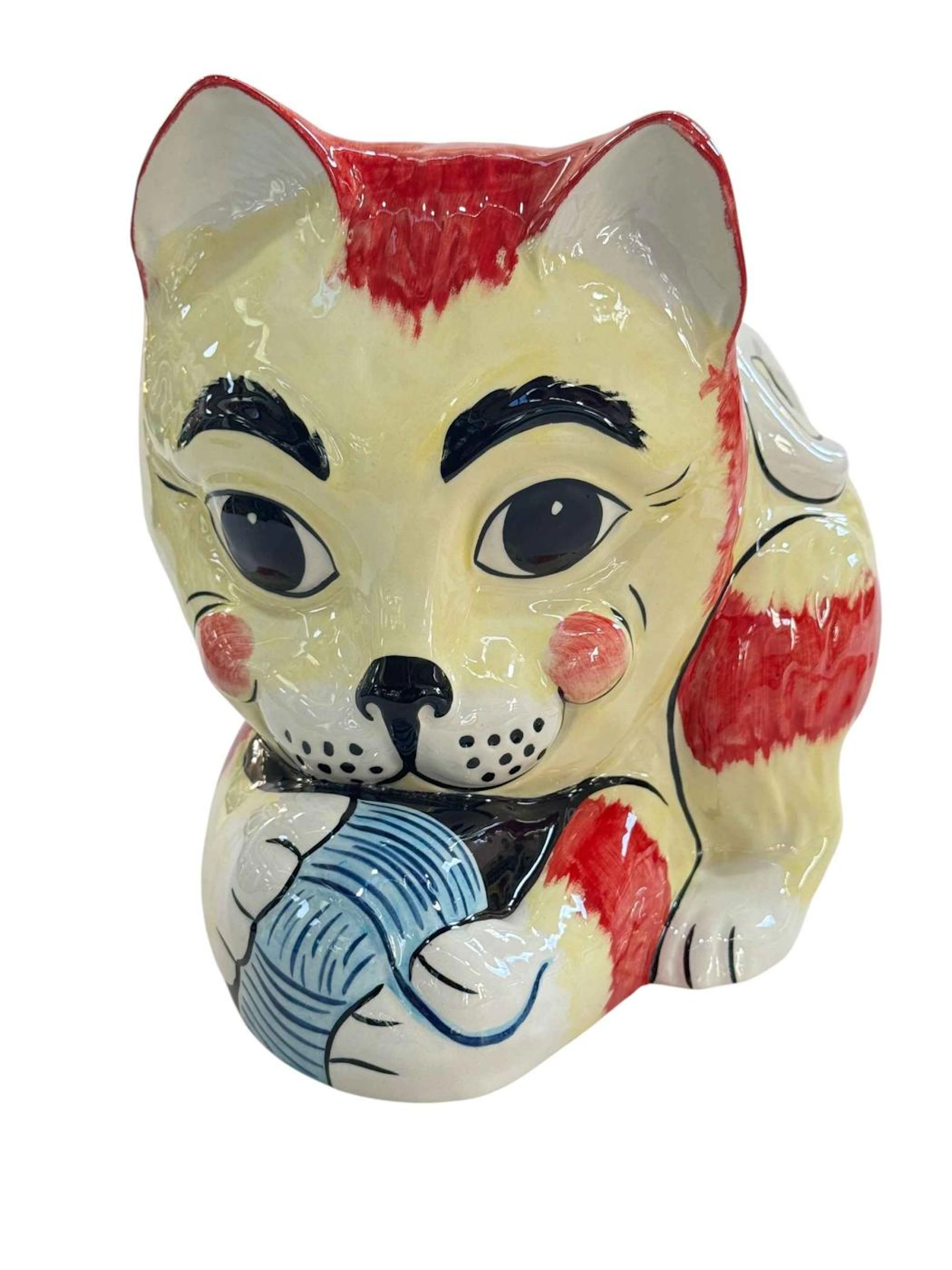 Lorna Bailey limited edition cat with blue wool, 22cm, and seated cat (2).
