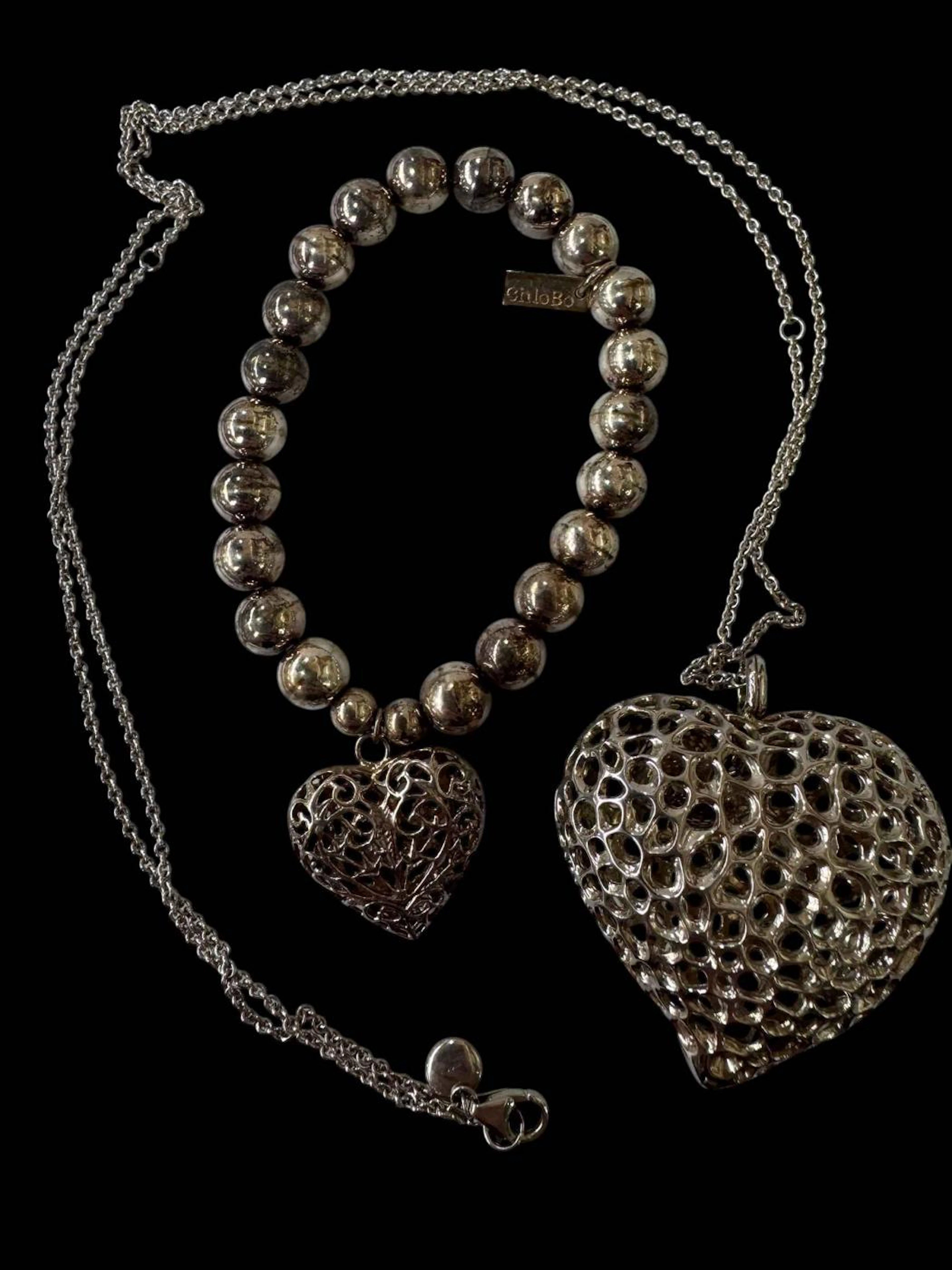 Rachel Galley silver heart pendant with chain, and bead bracelet (2).