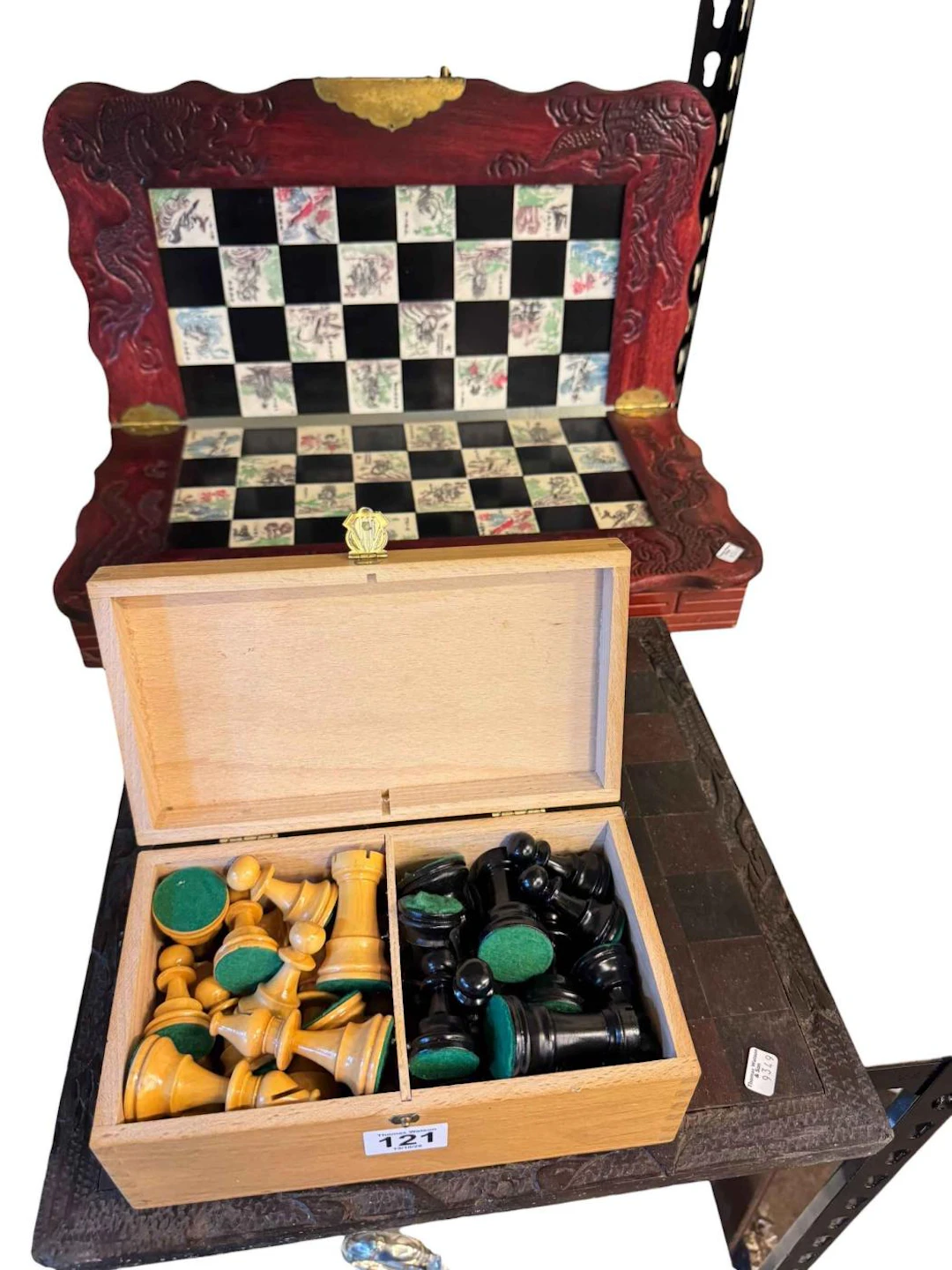 Oriental chess set and wood chess set and board.
