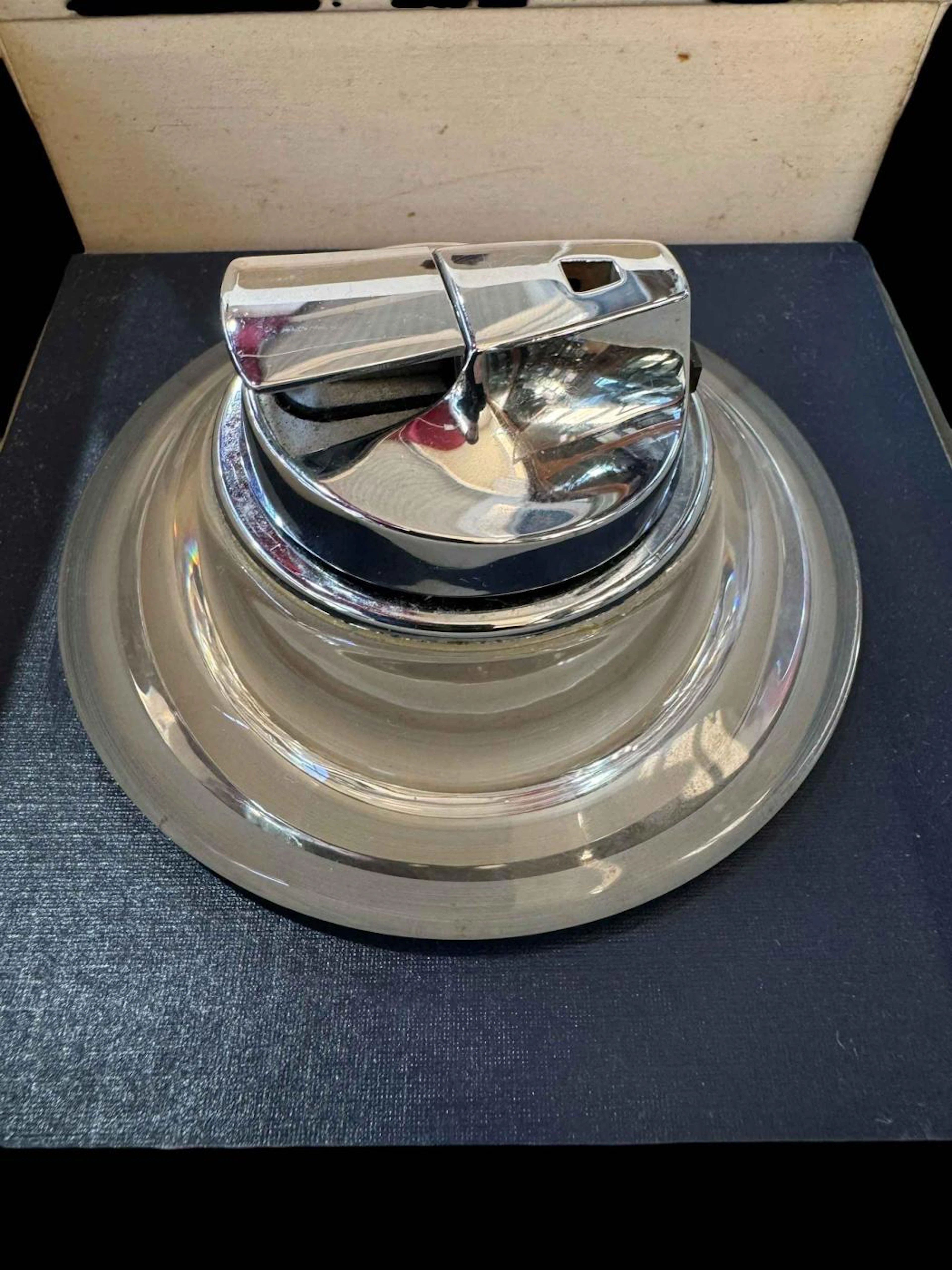 Daum glass table lighter, boxed.