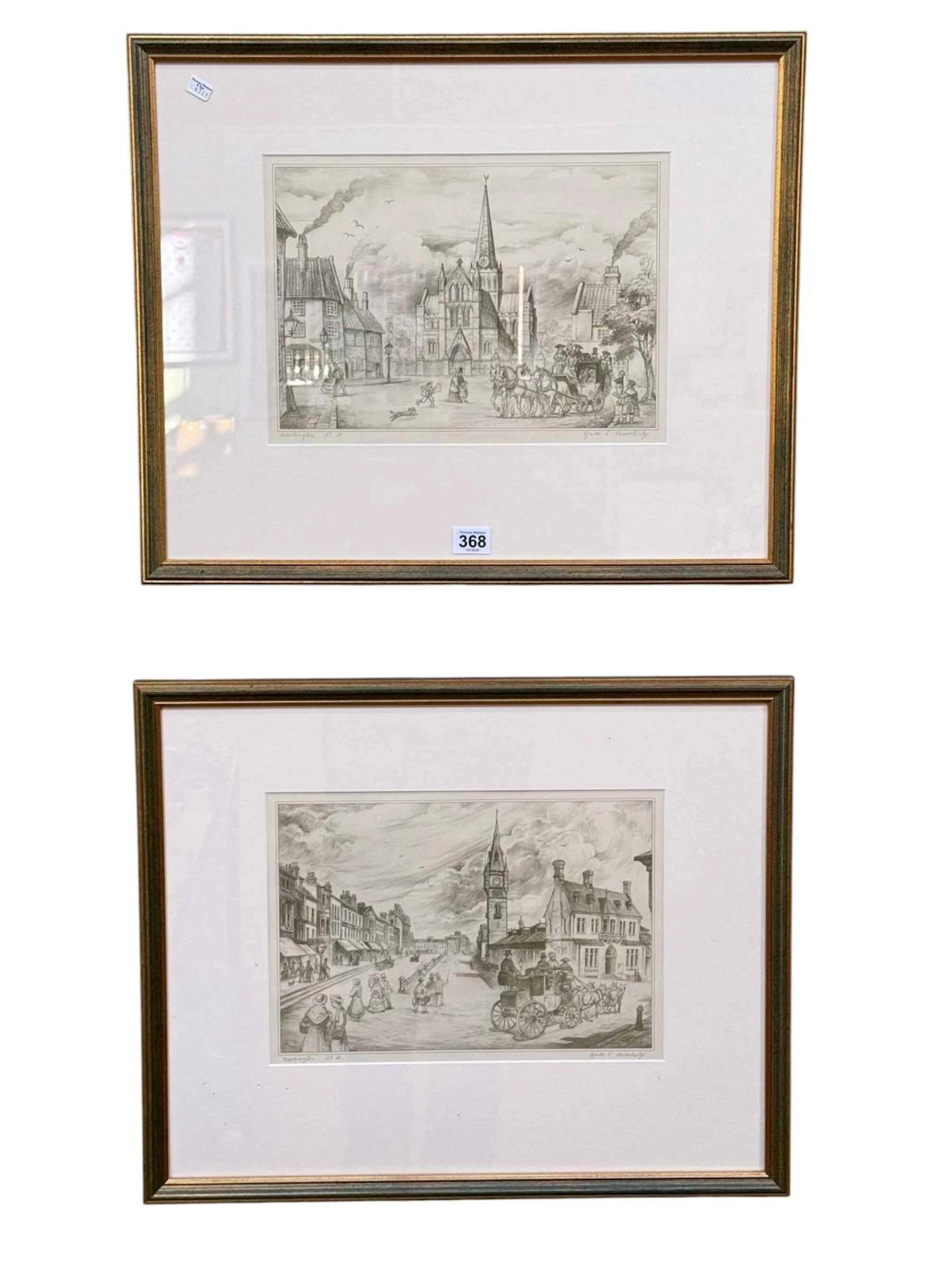 Pair of Darlington Town Centre prints signed by artist Gyula Vasahelyi.