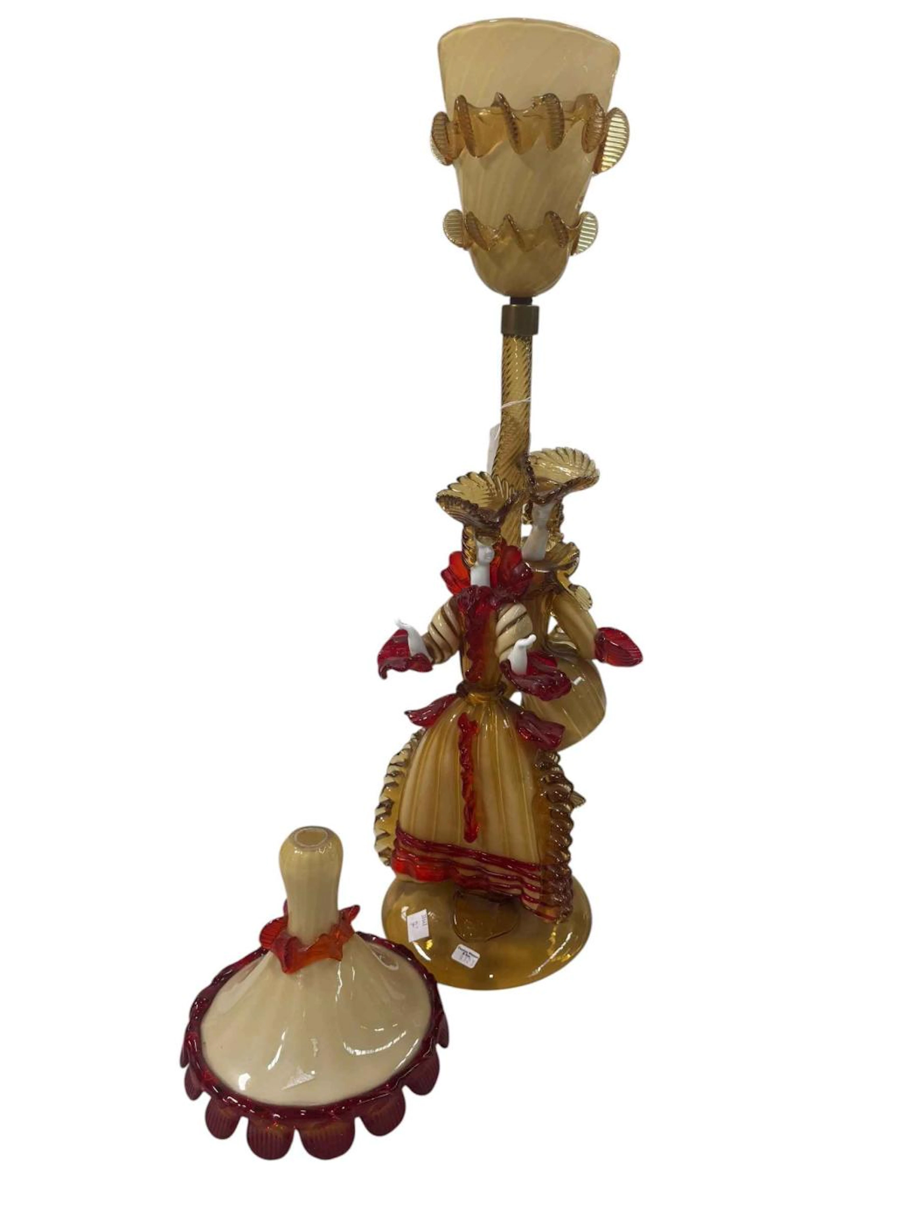 Italian Murano glass Courtesan figures table lamp, overall height 77cm.