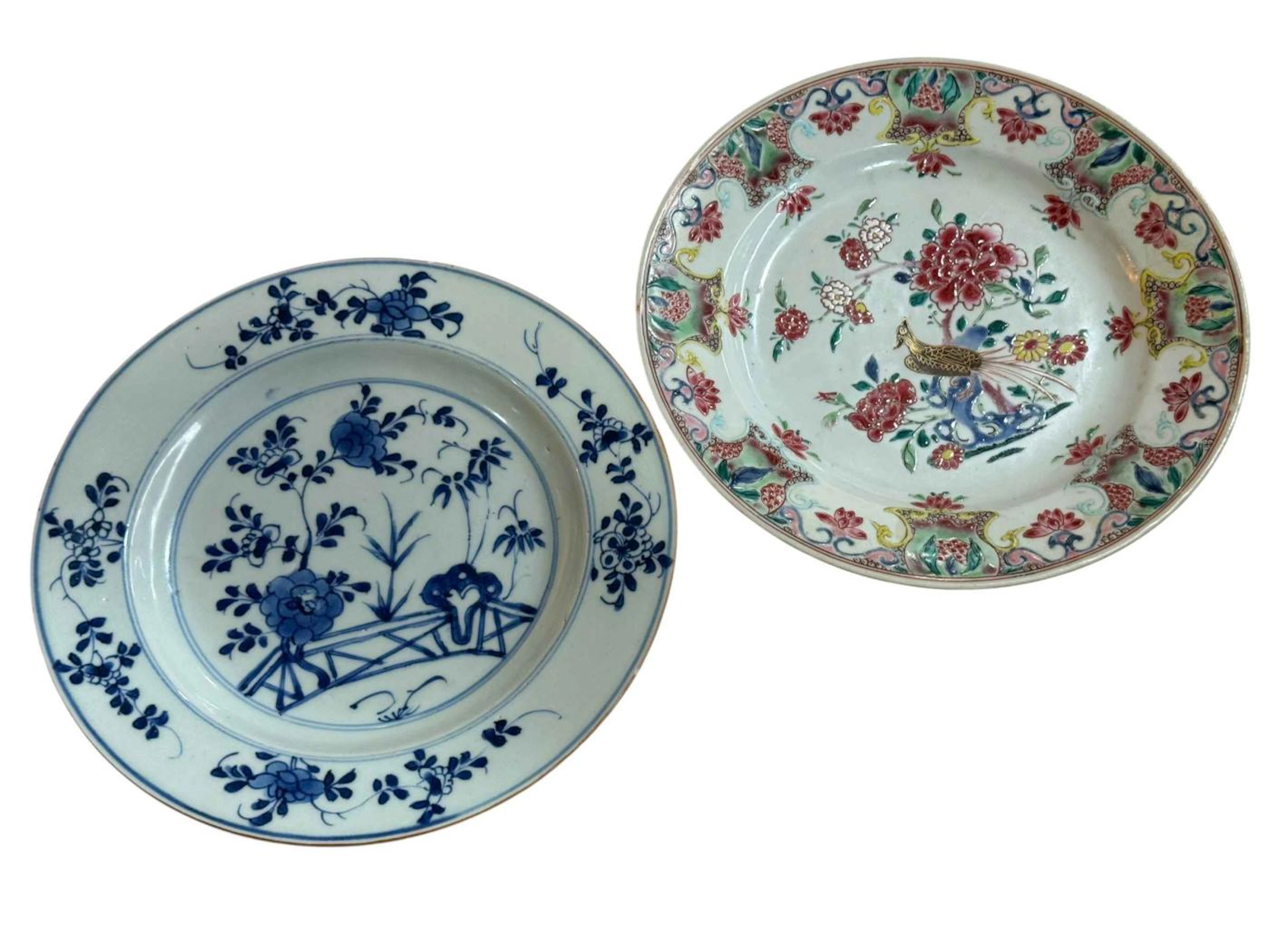 Chinese famille rose and bid decorated plate and a Chinese floral