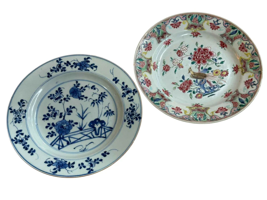 Chinese famille rose and bid decorated plate and a Chinese floral