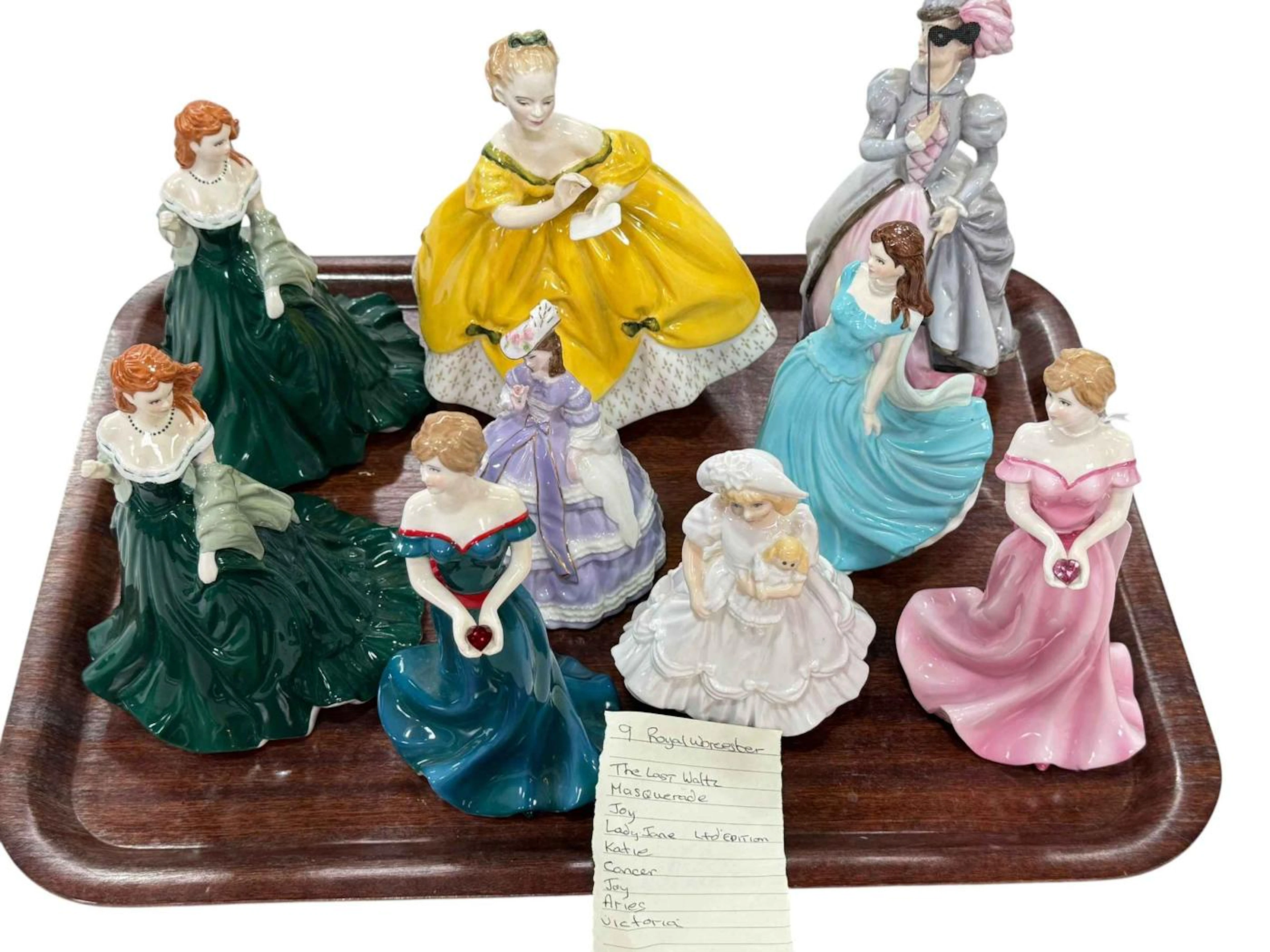 Nine Royal Worcester lady figurines including limited edition Lady Jane.