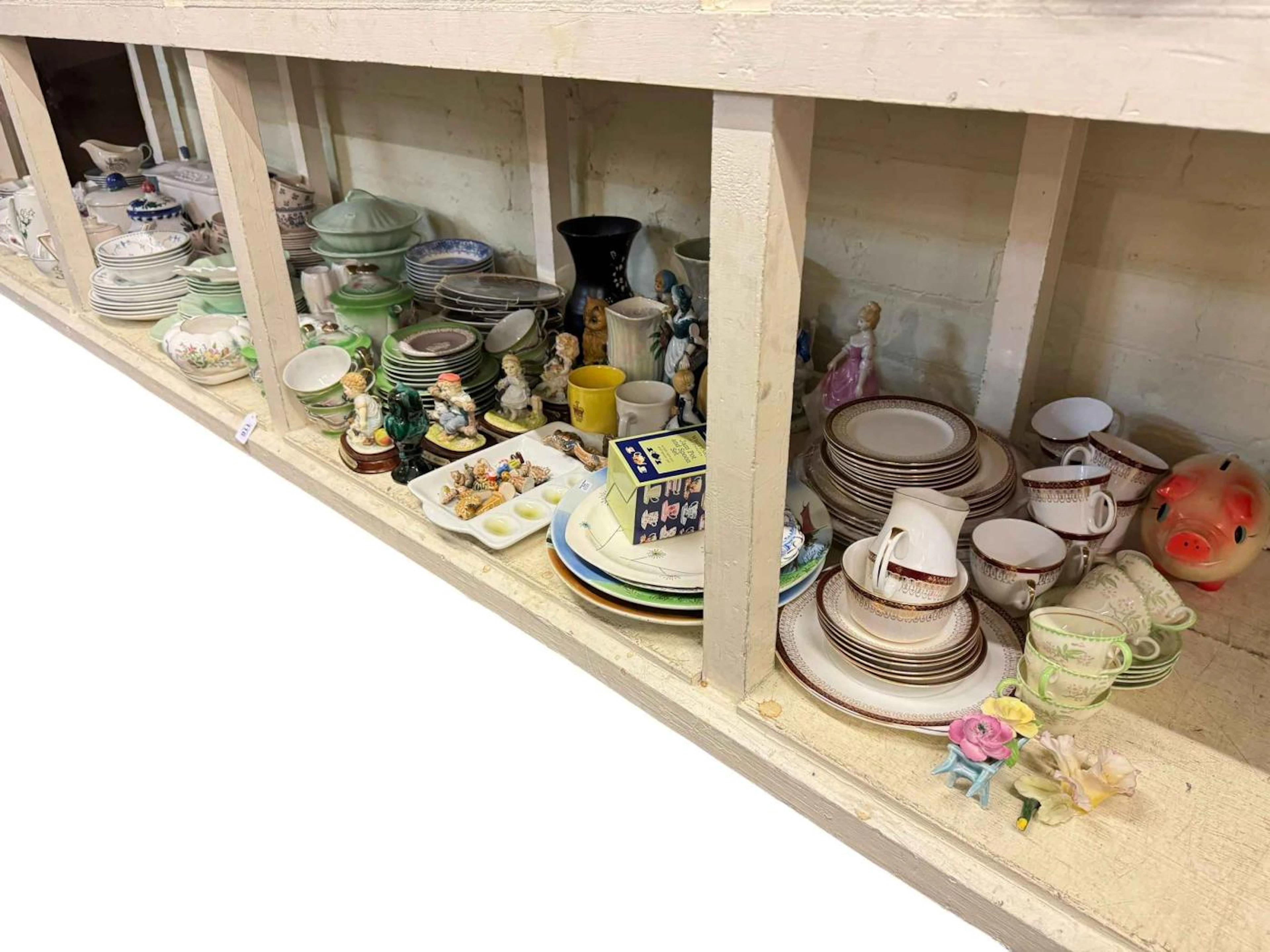 Large collection of dinner and teawares, figurines, Wade Whimsies, etc.