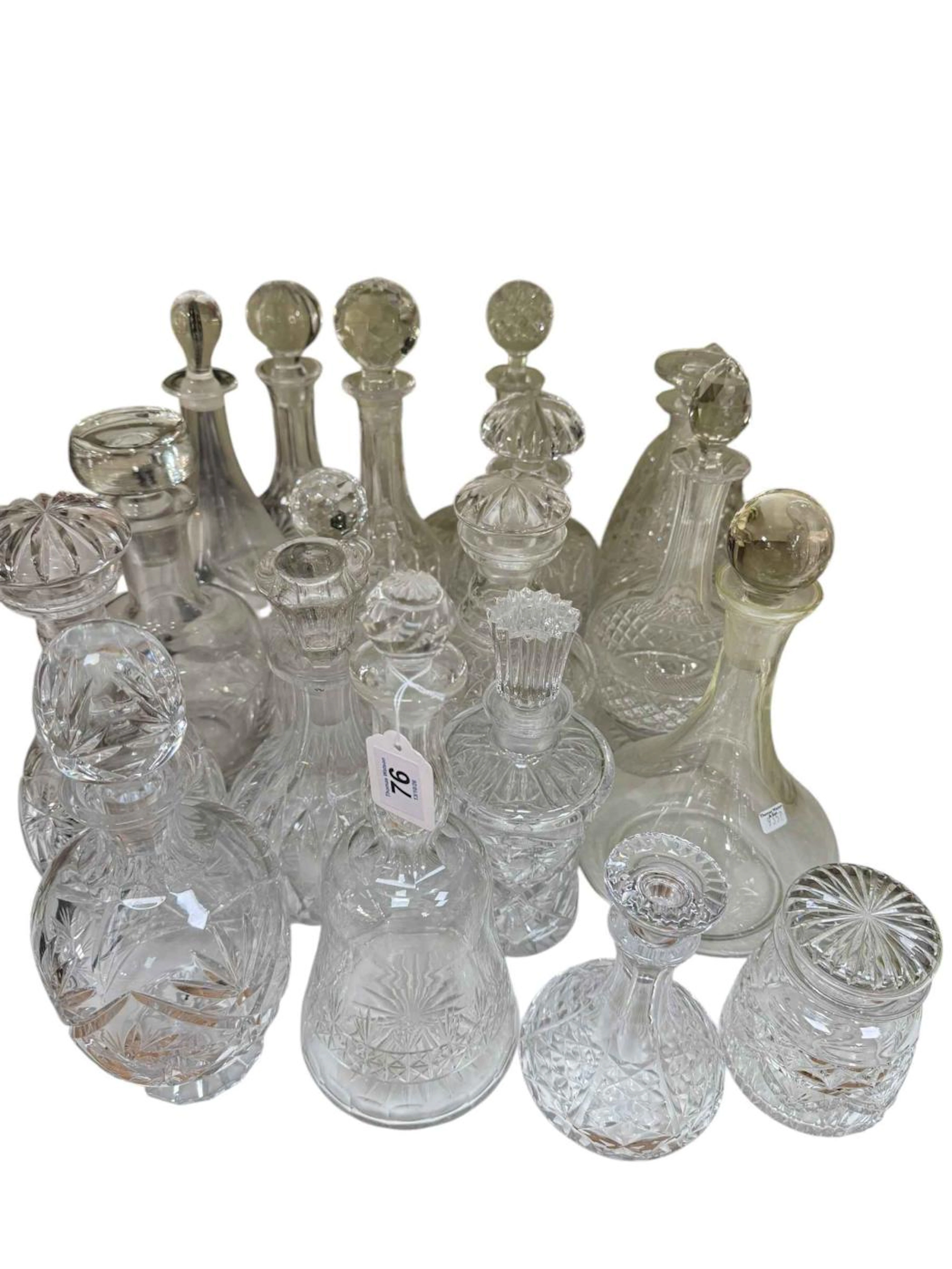 Collection of Edwardian and later glass decanters.