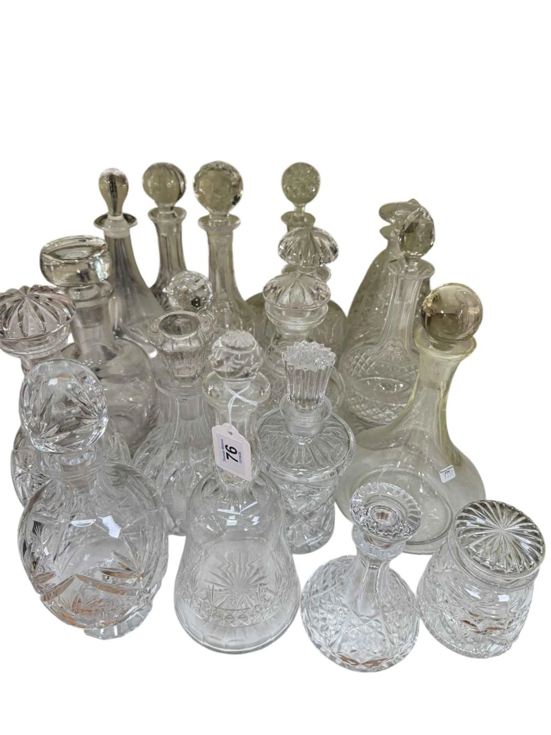 Collection of Edwardian and later glass decanters.