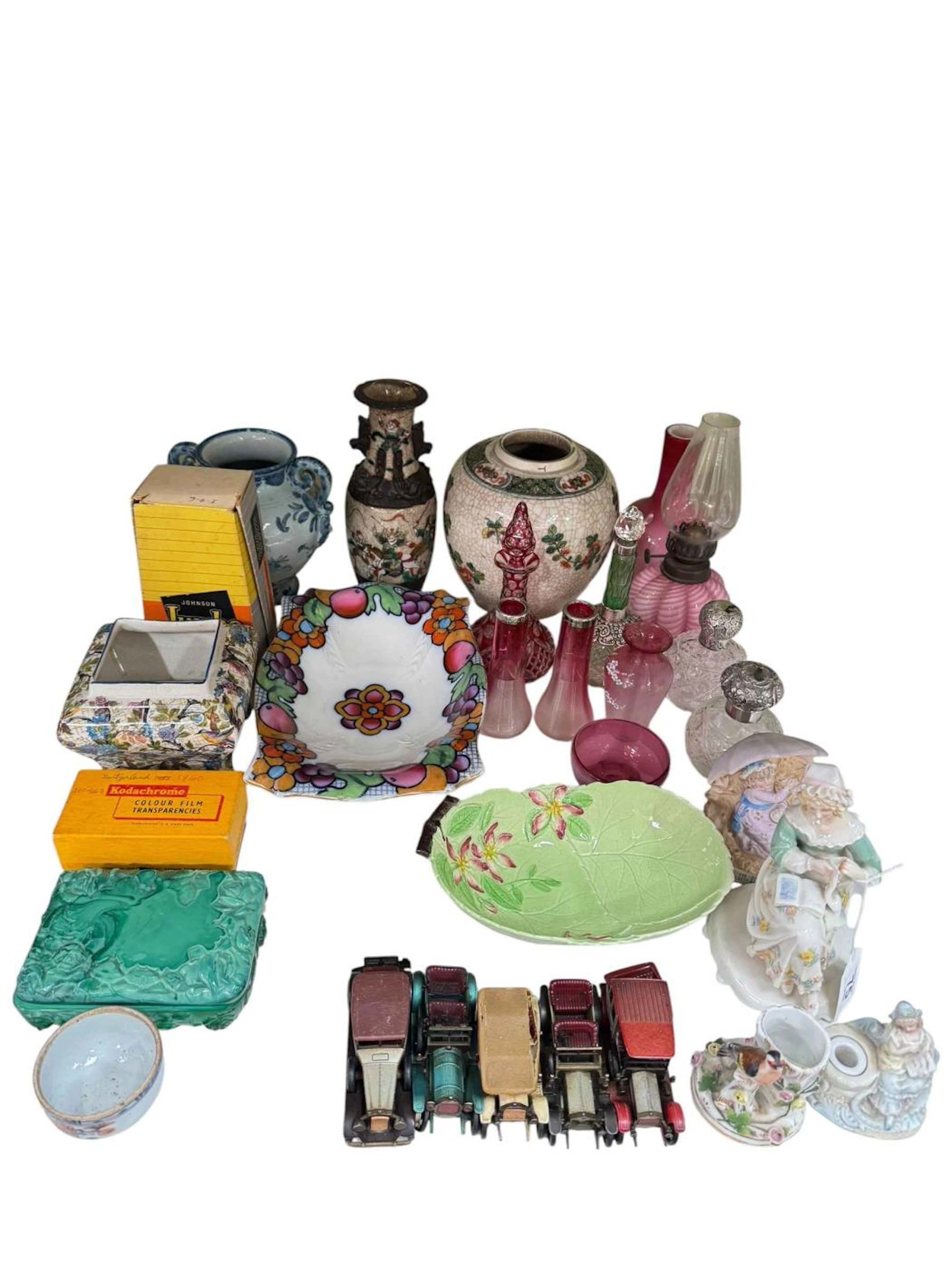 Collection of china, glass and model vehicles including Karl Ens figure