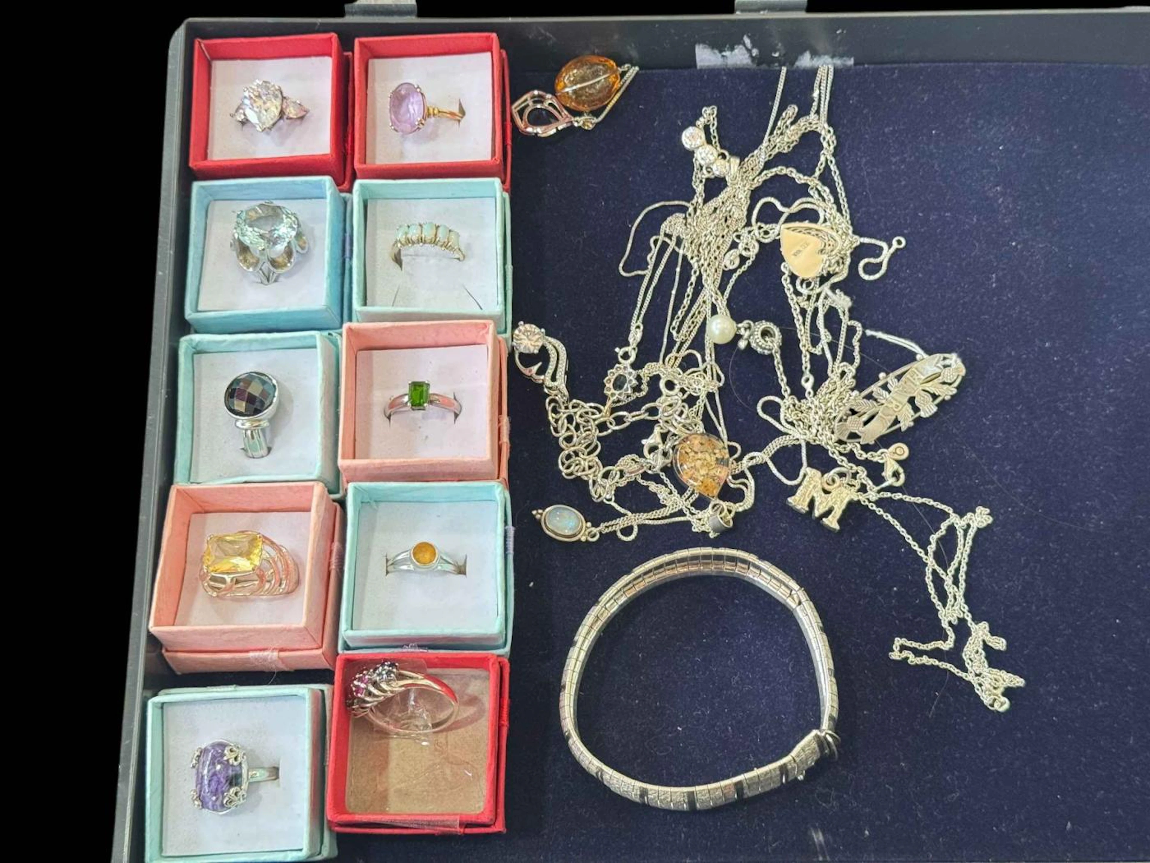 Box of various silver jewellery.
