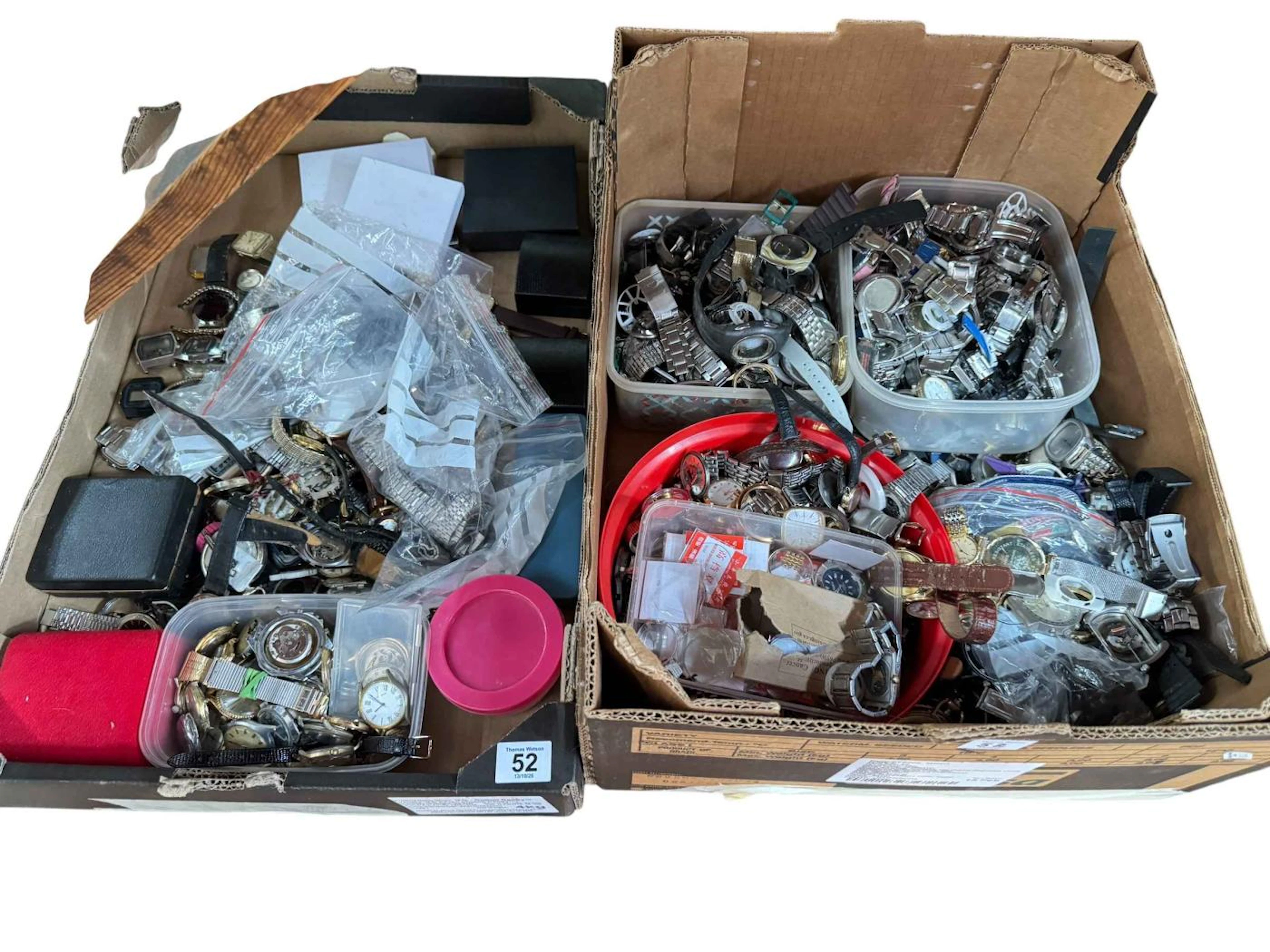 Two boxes of wristwatches, spares and repairs.