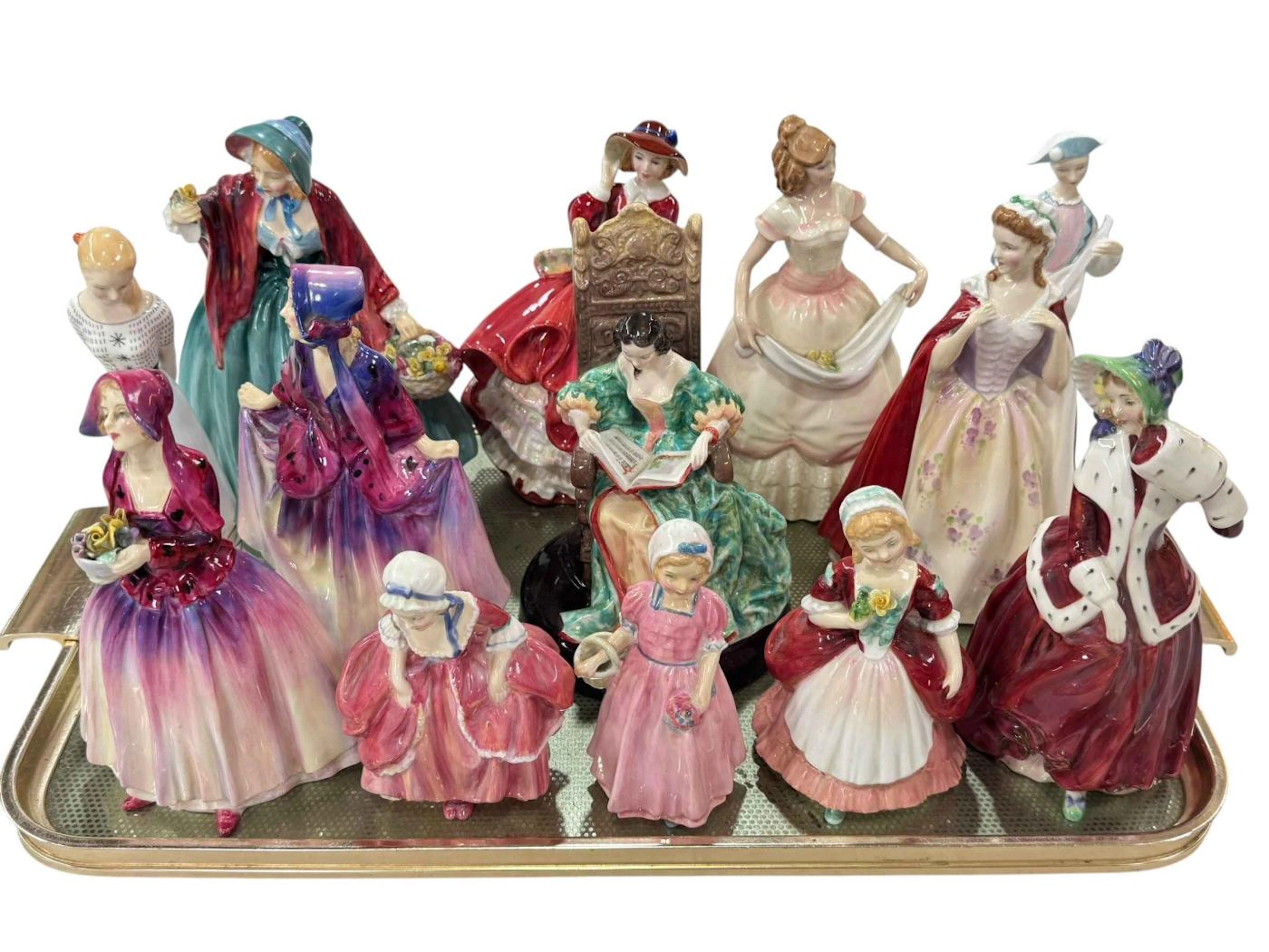 Thirteen Royal Doulton figures including The Leisure Hour, Top O the