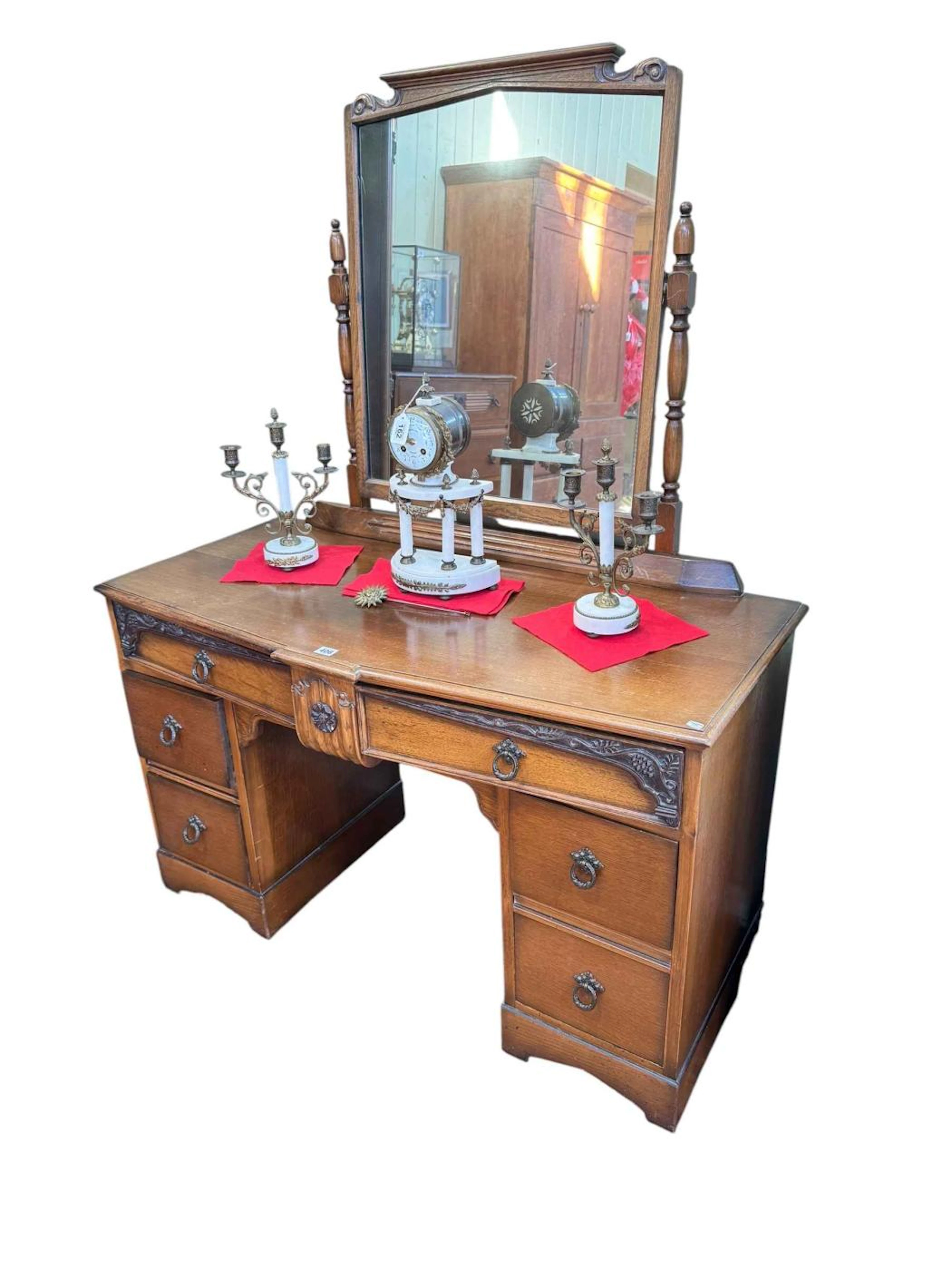 Three piece oak linen fold bedroom suite.