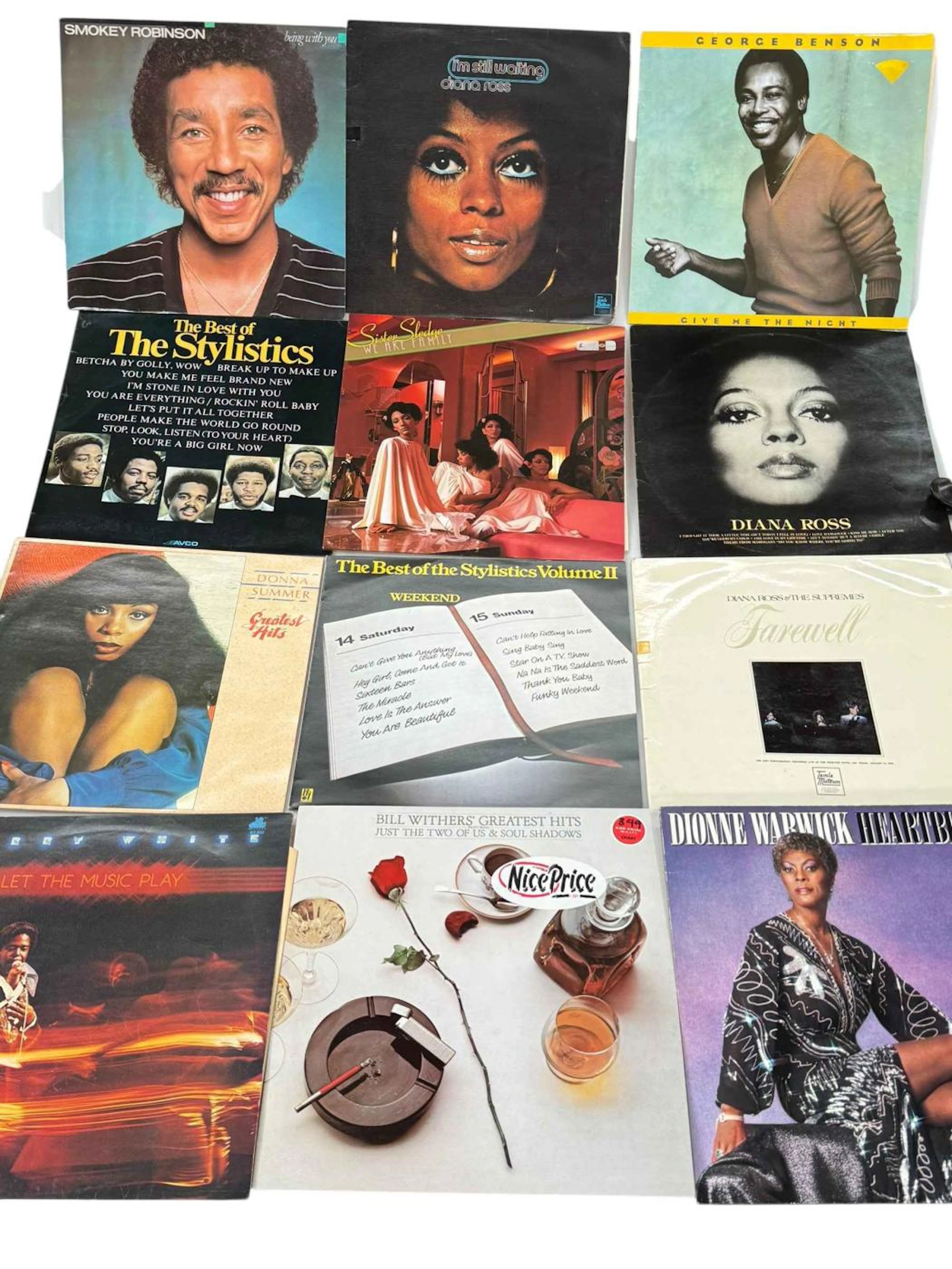 Box of Soul LP records including Diana Ross, George Benson, Barry White, etc.