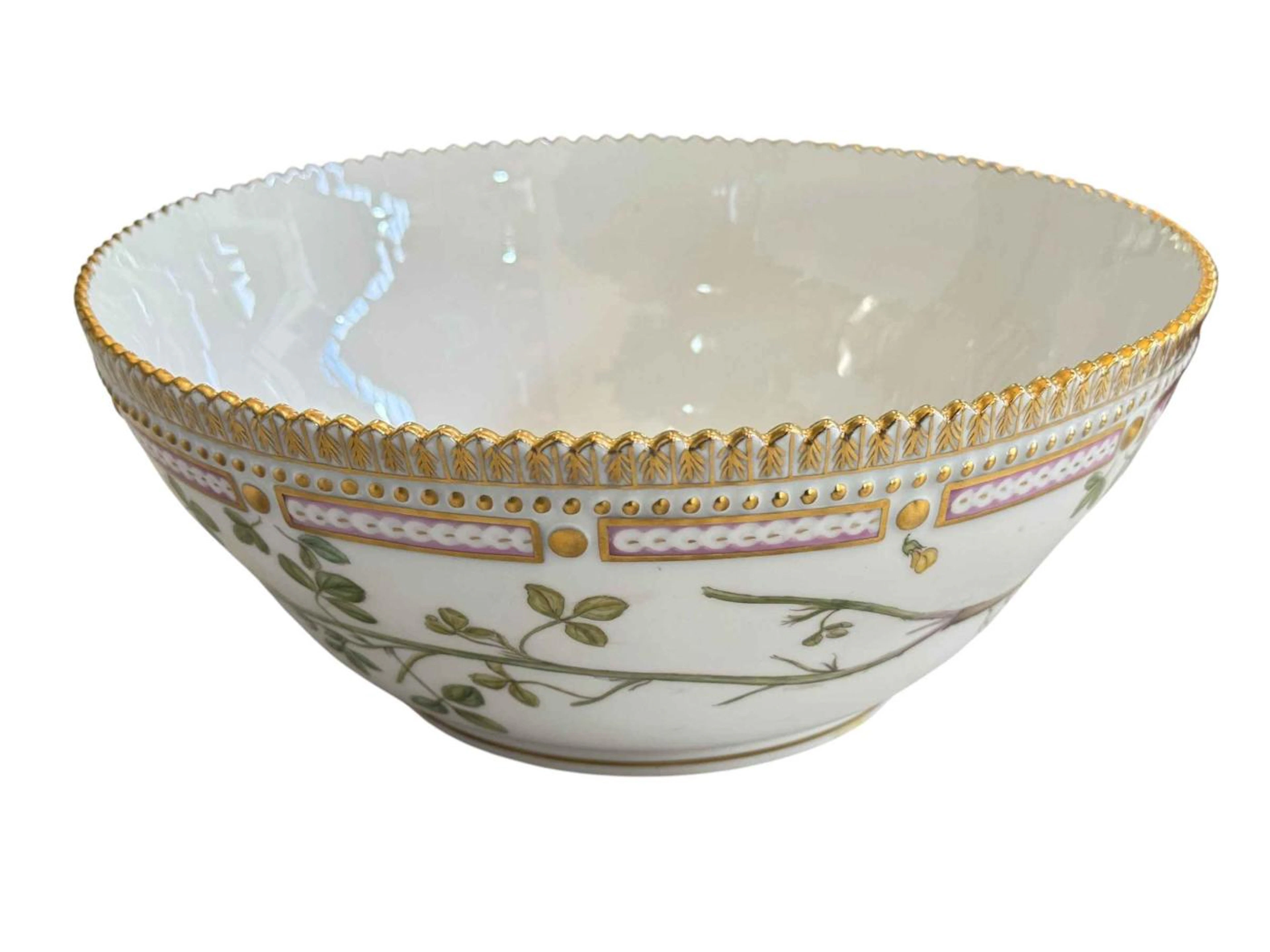 Royal Copenhagen Flora Danica salad bowl painted externally with botanical