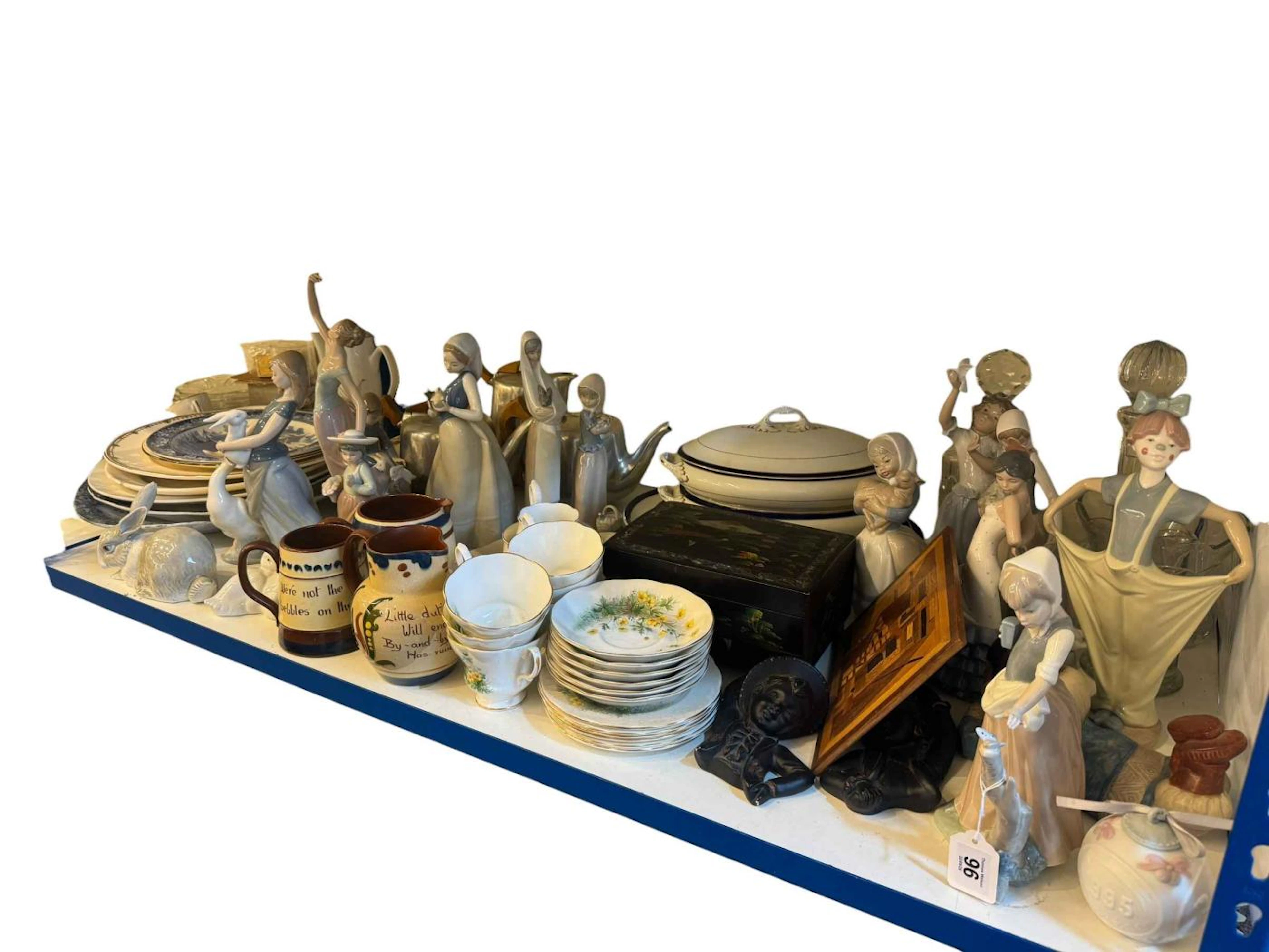 Collection of Nao figures, Wedgwood Intrepid plate, Royal Albert tea
